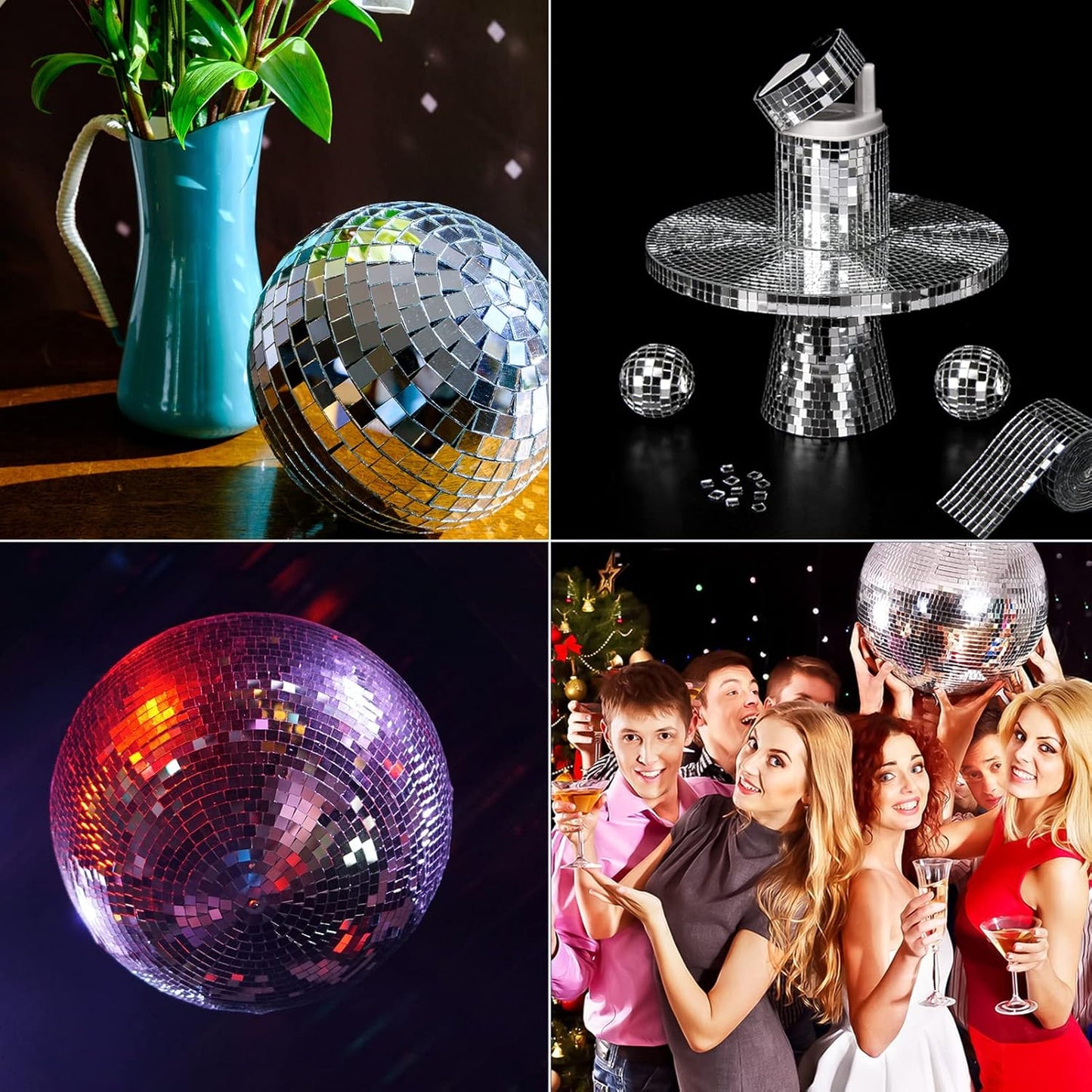 Art3dwallpanels 6 Pack Self-Adhesive Glass Mirror Mosaic Tiles 2364 Pieces Small Square Mirror Tiles Sticker for DIY Craft Decoration, Disco Ball Silver