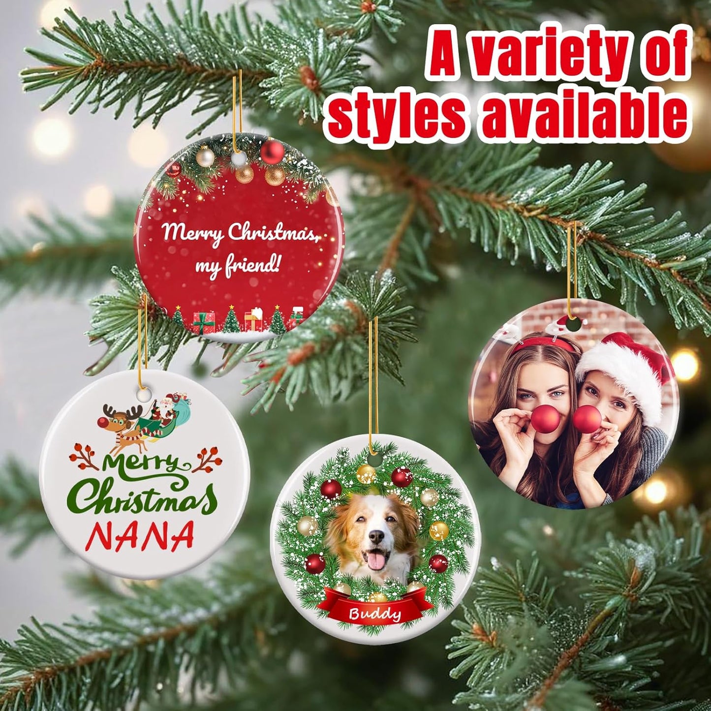 Personalized Christmas Ornaments 2025 - Custom Double-Sided Photo Ceramic Xmas Tree Hanging Decor, Unique for Family Friends (A01-Ceramic Style)