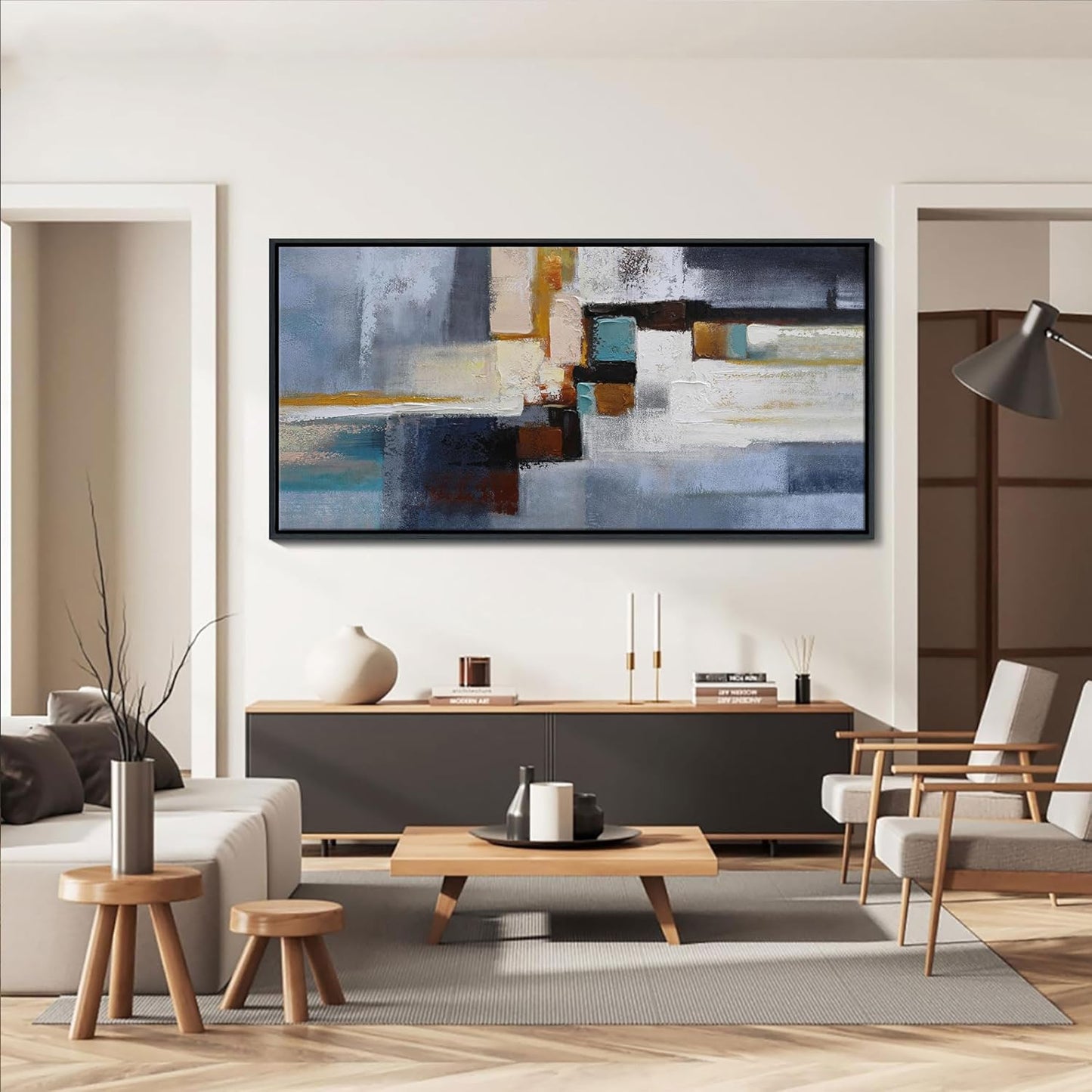 KLAKLA Large Canvas Wall Art - Modern Abstract Picture Artwork for Wall Black Frame Wall Art for Living Room Bedroom Office Painting Art