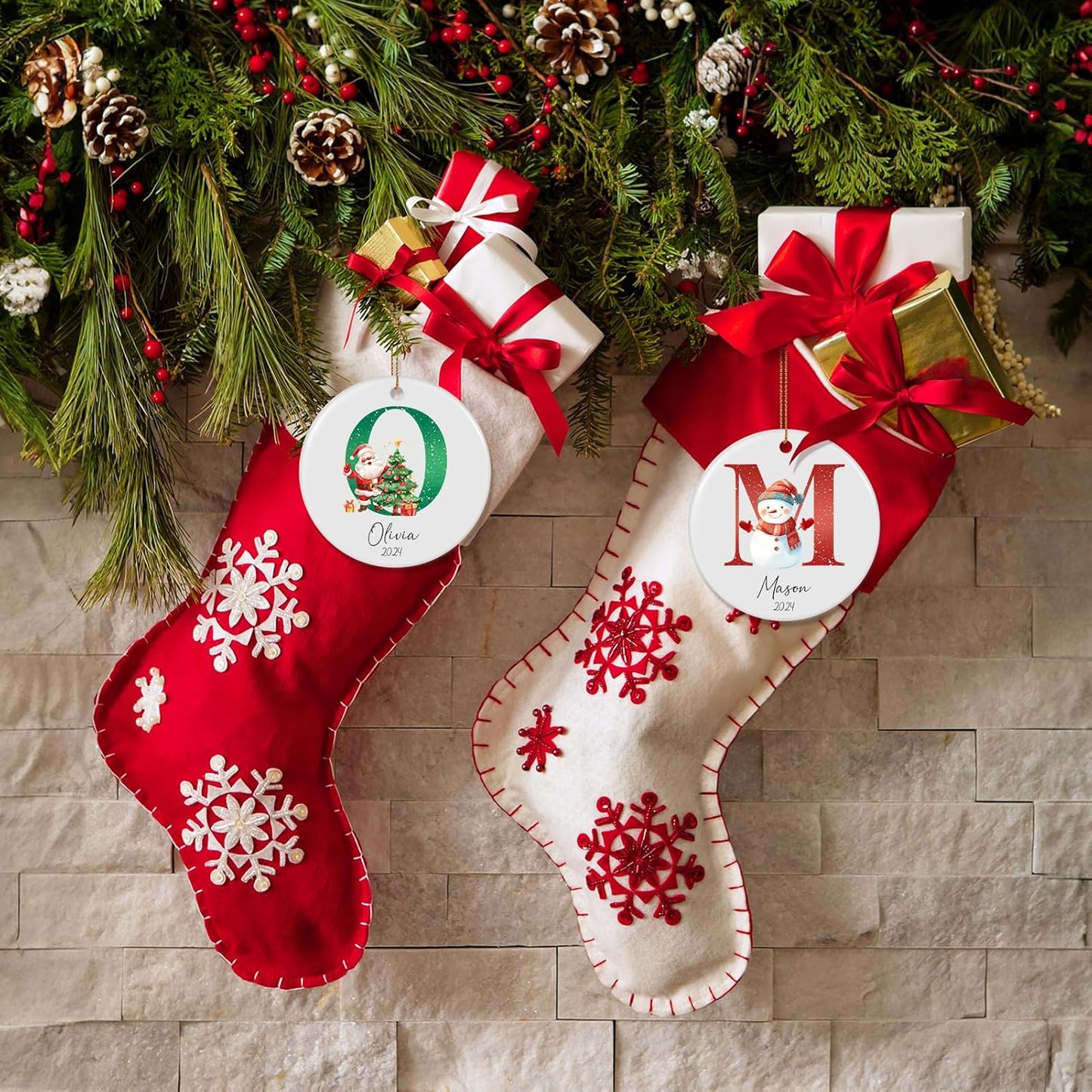 Name Ornaments for Christmas Tree, Personalized Christmas Ornaments 2025, Custom Initial Ornaments A-Z Letter Keepsake Gifts, Xmas Tree Decorations, Stocking Name Tags