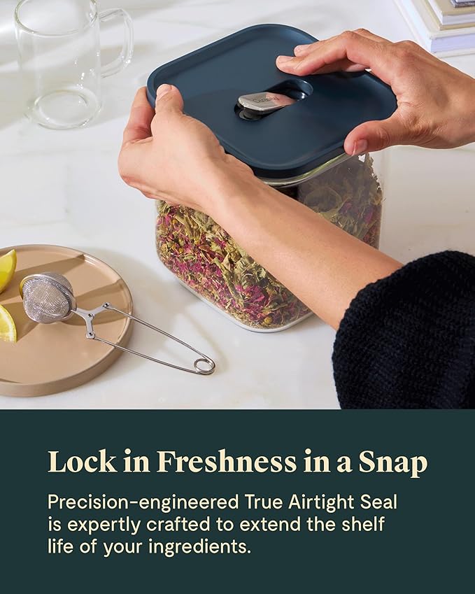 Caraway 2.5qt Glass Airtight Food Storage Container with Lid – Non-Toxic, BPA-Free Kitchen Storage Container – Stackable, Space-Saving Airtight Container for Dry Goods and More - Navy