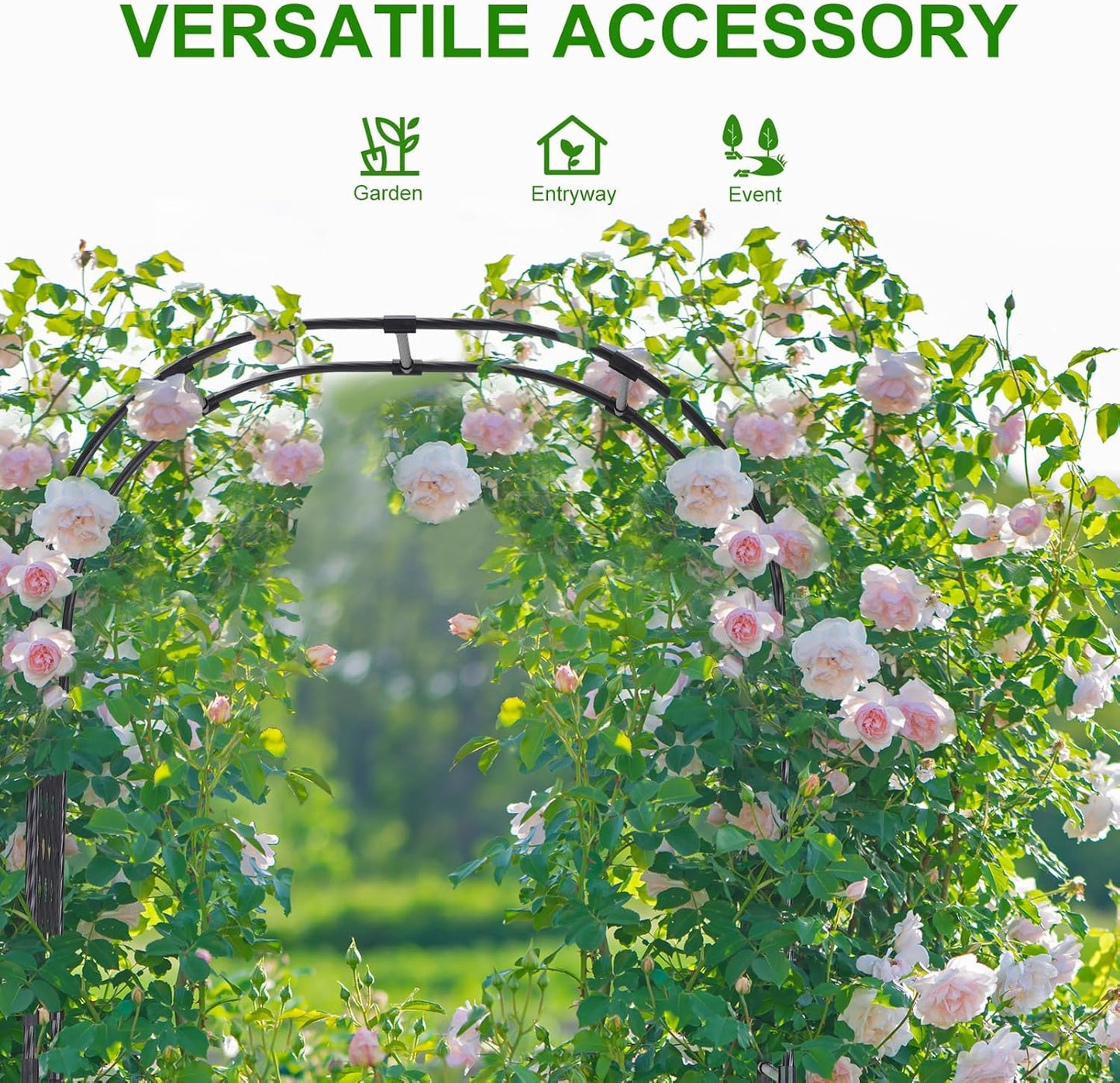 Lalahoni Garden Arch Arbor Trellis, 8ft Tall Outdoor Archway for Climbing Plants, Durable Garden Arch for Lawn, Party, Ceremony Wedding Decoration, Black