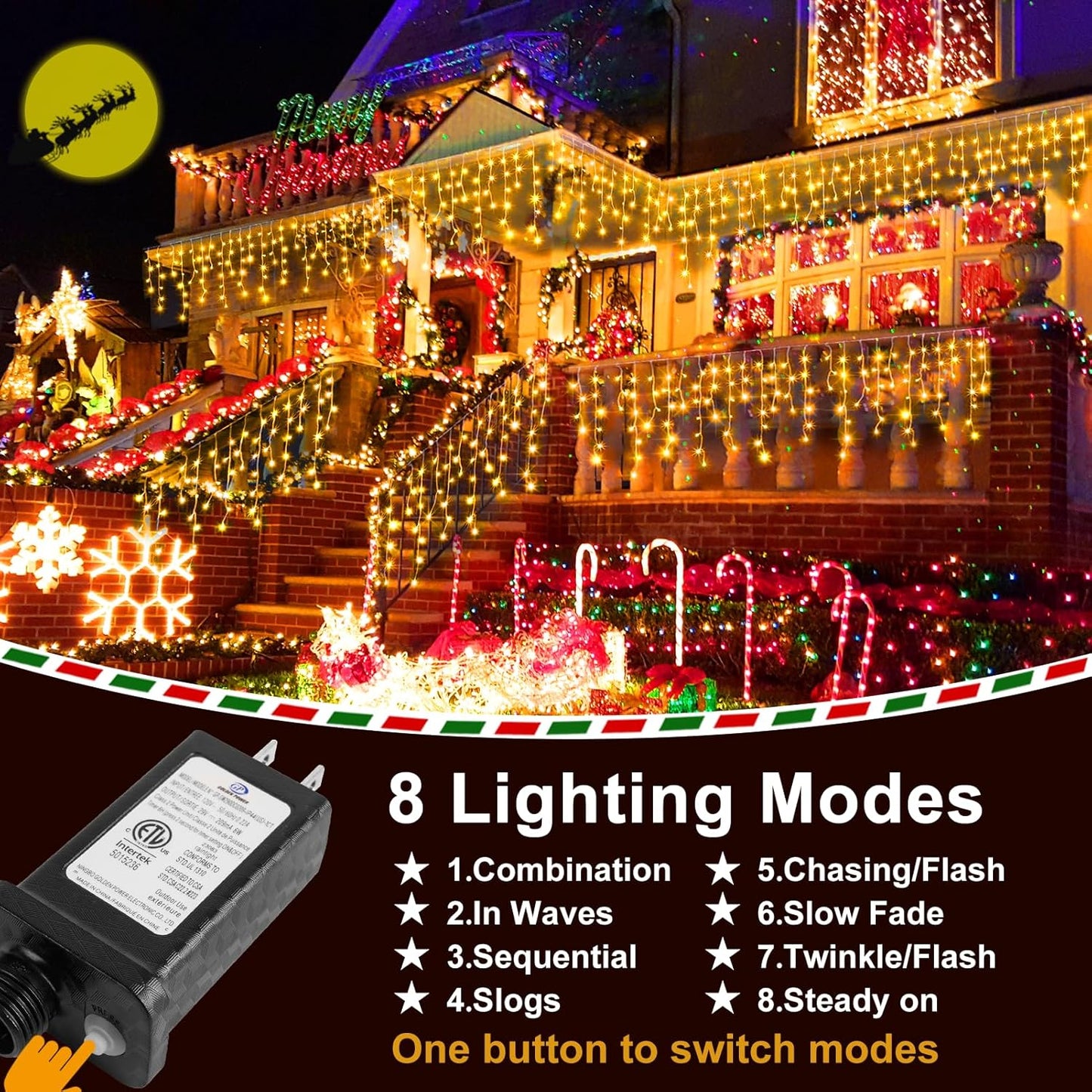 KNONEW Christmas Lights Outdoor Decorations 400 LED 33ft 8 Modes Curtain Fairy String Light with 75 Drops, Clear Wire LED String Light Indoor Decor for Wedding Party Christmas Decorations Warm White