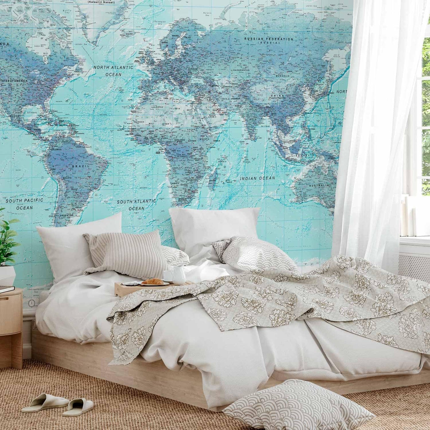 artgeist Premium Wall Mural World Map 177x124 in - XXL Non-Woven Wallpaper Fleece Wall Decor Photo Print Picture Image Design Home Map of The World k-A-0091-a-b