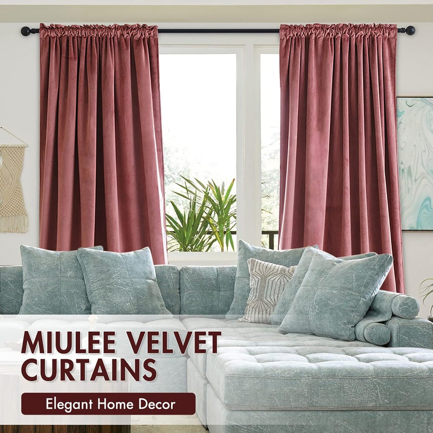 MIULEE Dusty Rose Pink Velvet Curtains Thermal Insulated Blackout Curtain Drapes for Bedroom Living Room Darkening 84 Inches Long Curtains Panels Rod Pocket Set of 2