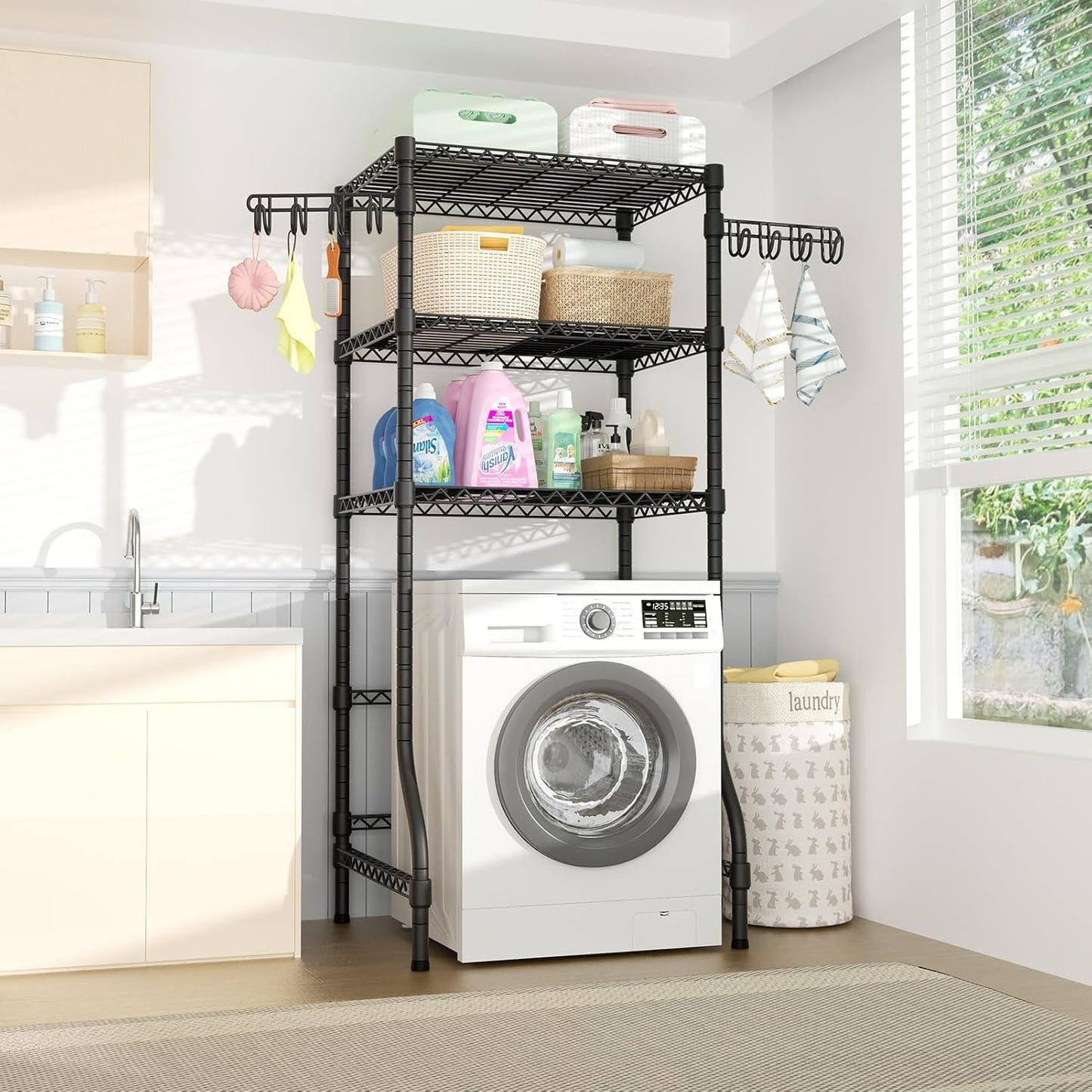 Ulif U8 Medium Laundry Room Storage Organizer, Over the Washer and Dryer Storage Shelves for Laundry Organization, 32.3”W x 17.3”D x 76.2”H, Suit Washing Machine Width within 29.9”, Hold 304 lb, Black