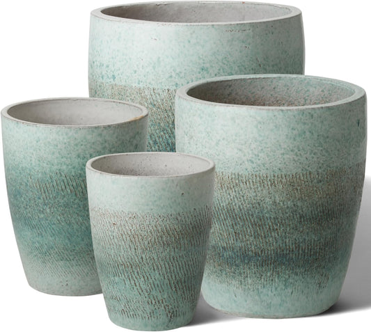 Emissary Home and Garden Bullet 12in., 14in., 15.5in., 21in. H Coastal Splash Ceramic Round Planters with Drainage Hole (Set of 4)