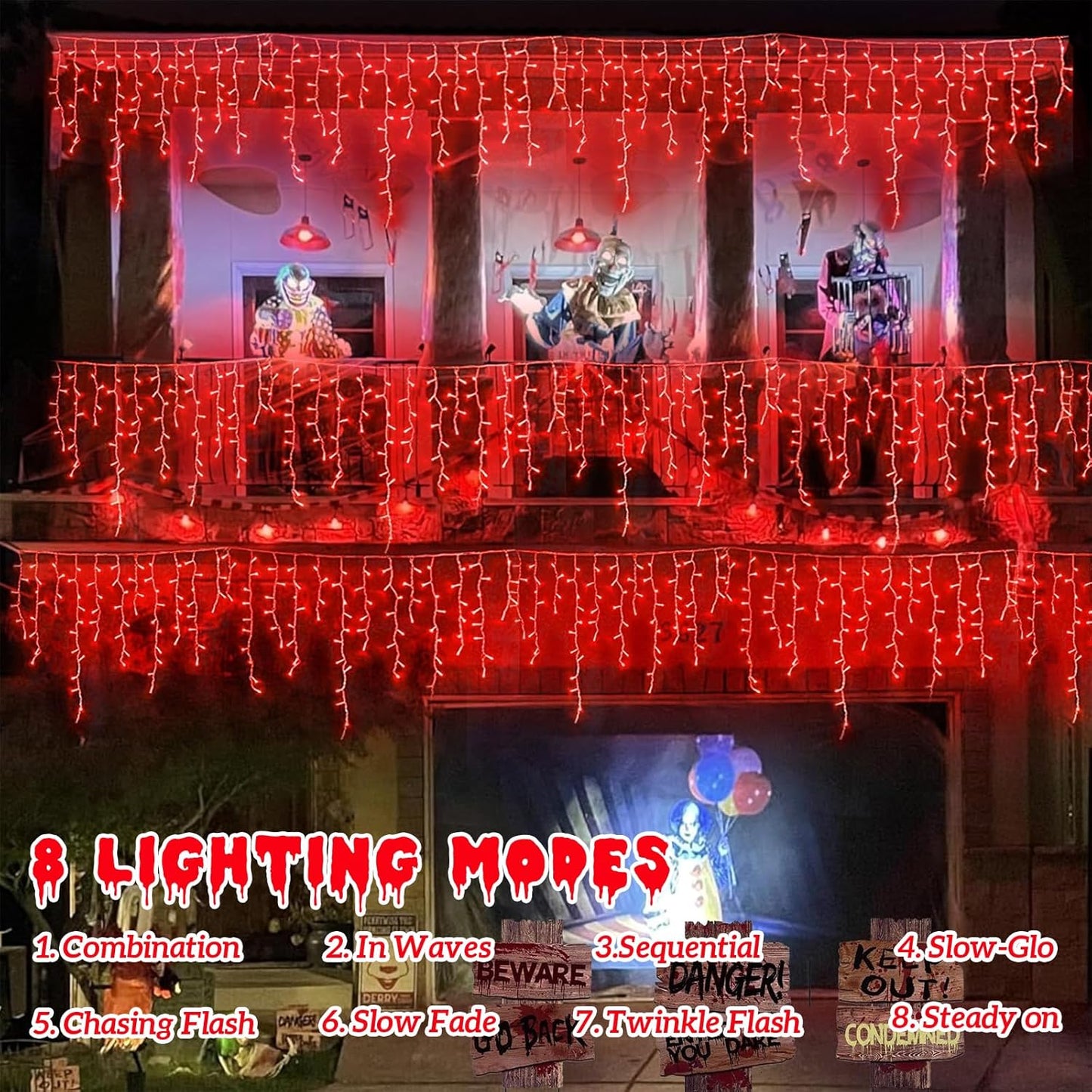 YEGUO 33ft 400 LED Red Icicle Lights for Outside, 80 Drops Icicle Christmas Lights with 8 Modes, Connectable Icicle String Lights with Memory Timer