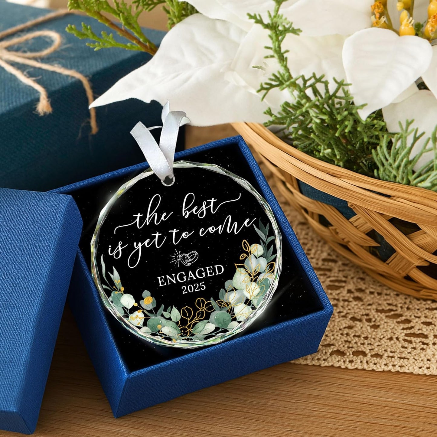 HEXMOZ Engagement Gifts for Couples - Engagement Gift for Newly Engaged Couples, Women, Fiance, Her - Bride to Be Gifts, First Christmas Just Engaged Glass Ornament 2025 - Party Decorations