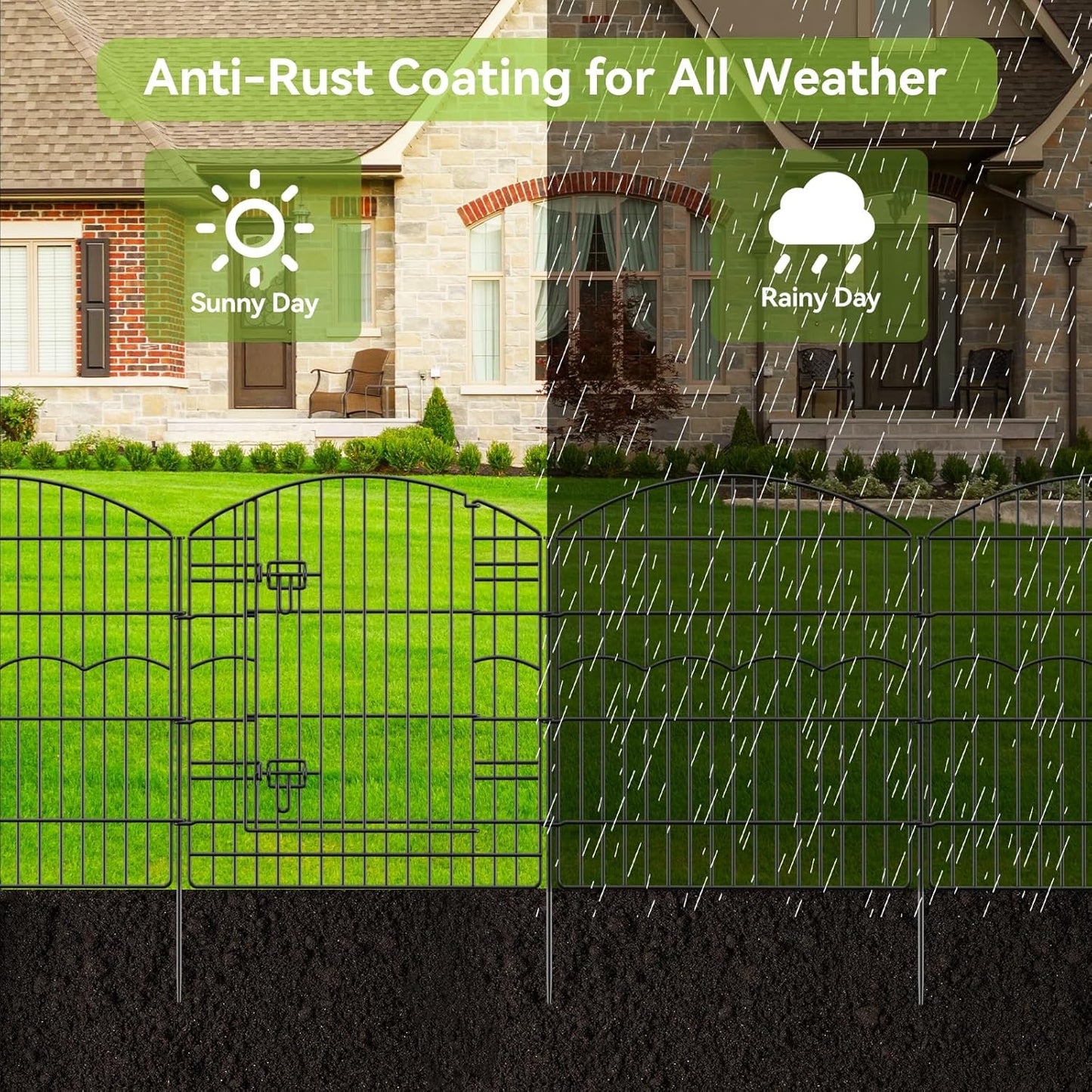 Decorative Garden Fence 12 Panels 26.8ft(L)×32in(H) Garden Fences Animal Barrier Fencing with 11 Panels + 1 Gate, No Dig Metal Rustproof Wire Border Temporary Dog Fence Outdoor for Patio Yard Lawn