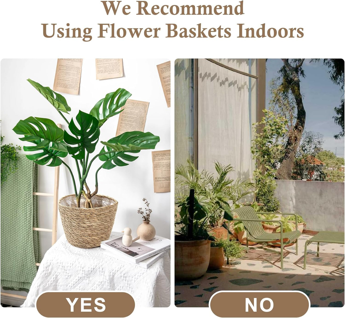 Athaliah Plant Basket, 3 PCS Plant Baskets Indoor with Plastic Liner, Water Hyacinth Woven Planters Flower Basket, Planter Basket for Rustic Boho Home Farmhouse Floor Potted Pots Decor