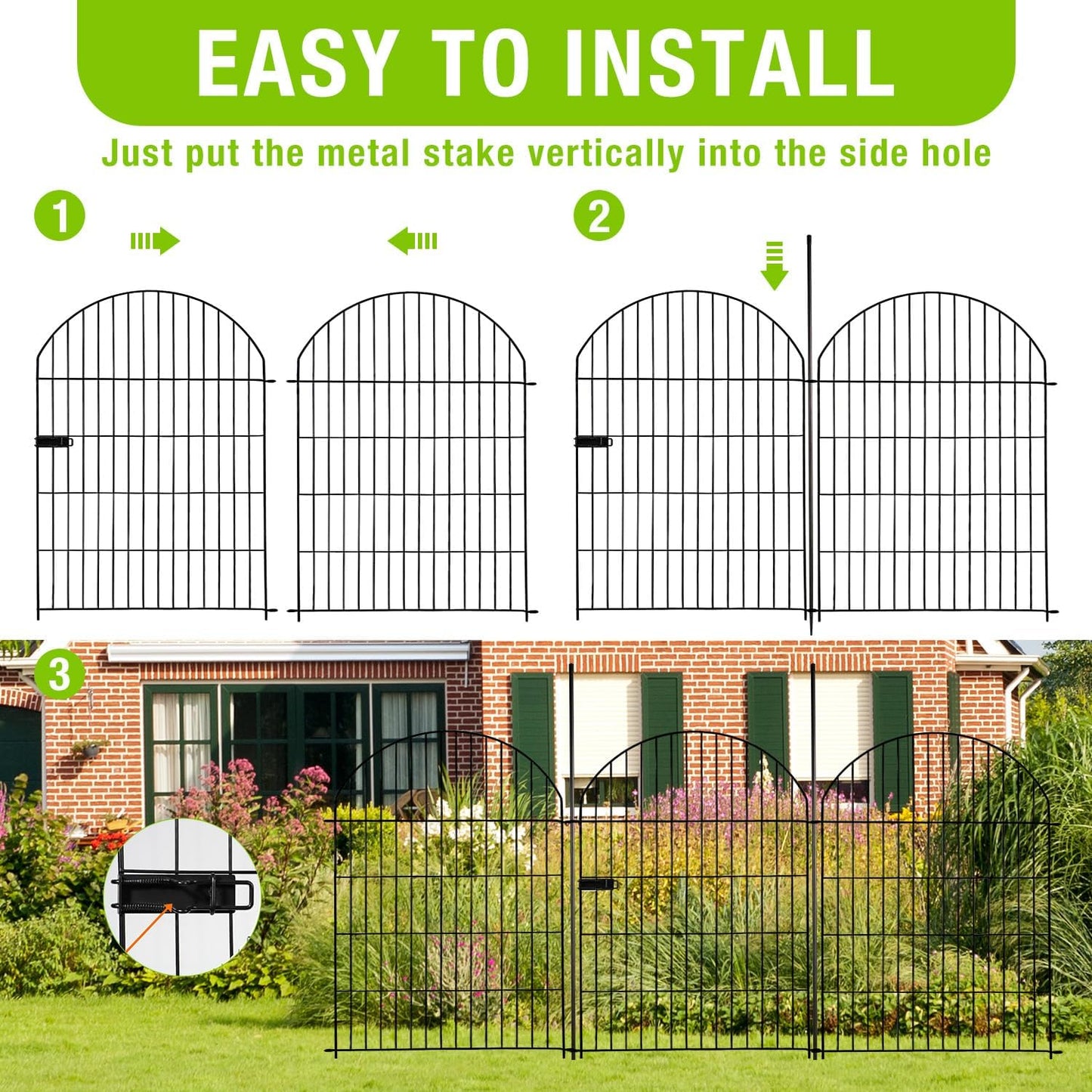 Tall Garden Fence Animal Barrier with Gate,36 in(H) 14 Panels Garden Fences Total 32ft(L) No Dig Temporary Dog Fence for Outdoor Yard, Rustproof Metal Wire Tall Decorative Fencing
