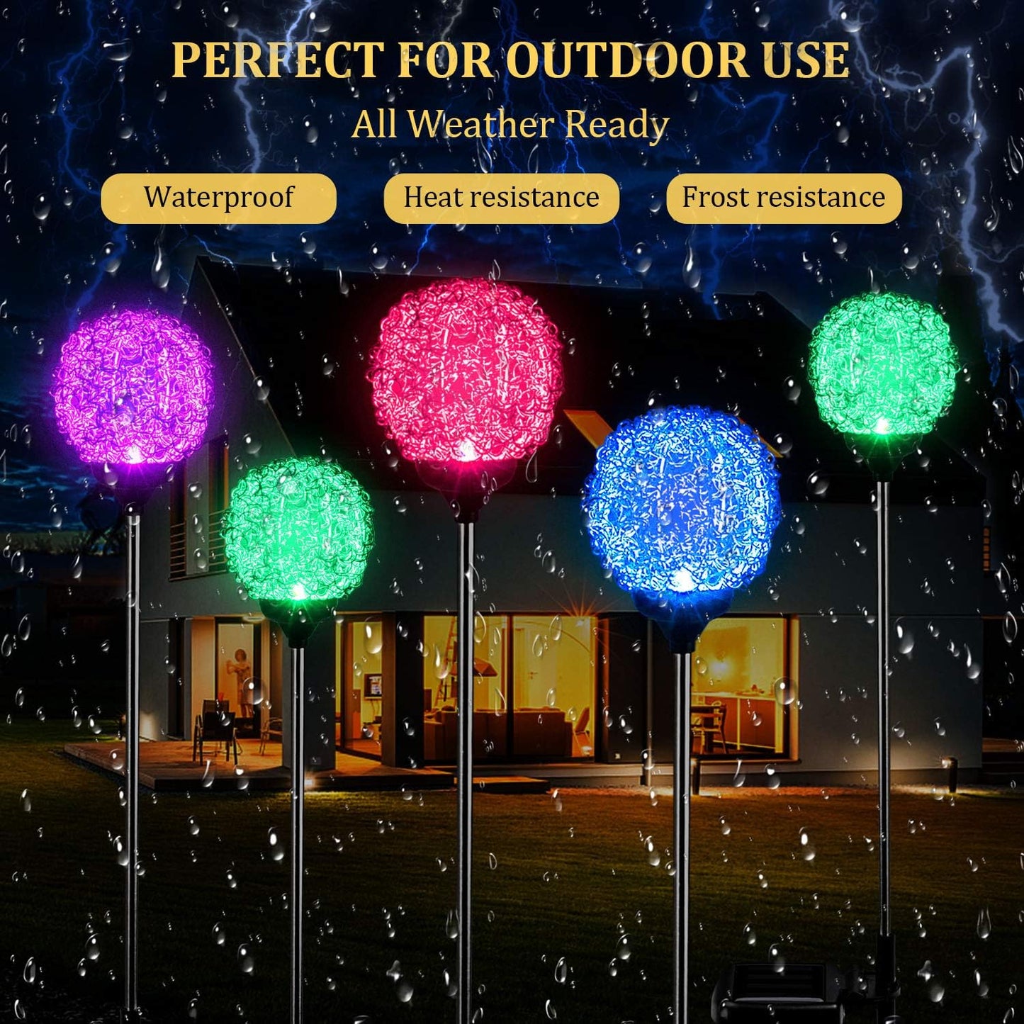 Solar Garden Lights Outdoor, Upgraded Globe Powered Garden Light, Multi-Color Changing LED Solar Stake Lights for Patio Backyard Pathway Party Decoration (Stainless Steel, 2 Pack)