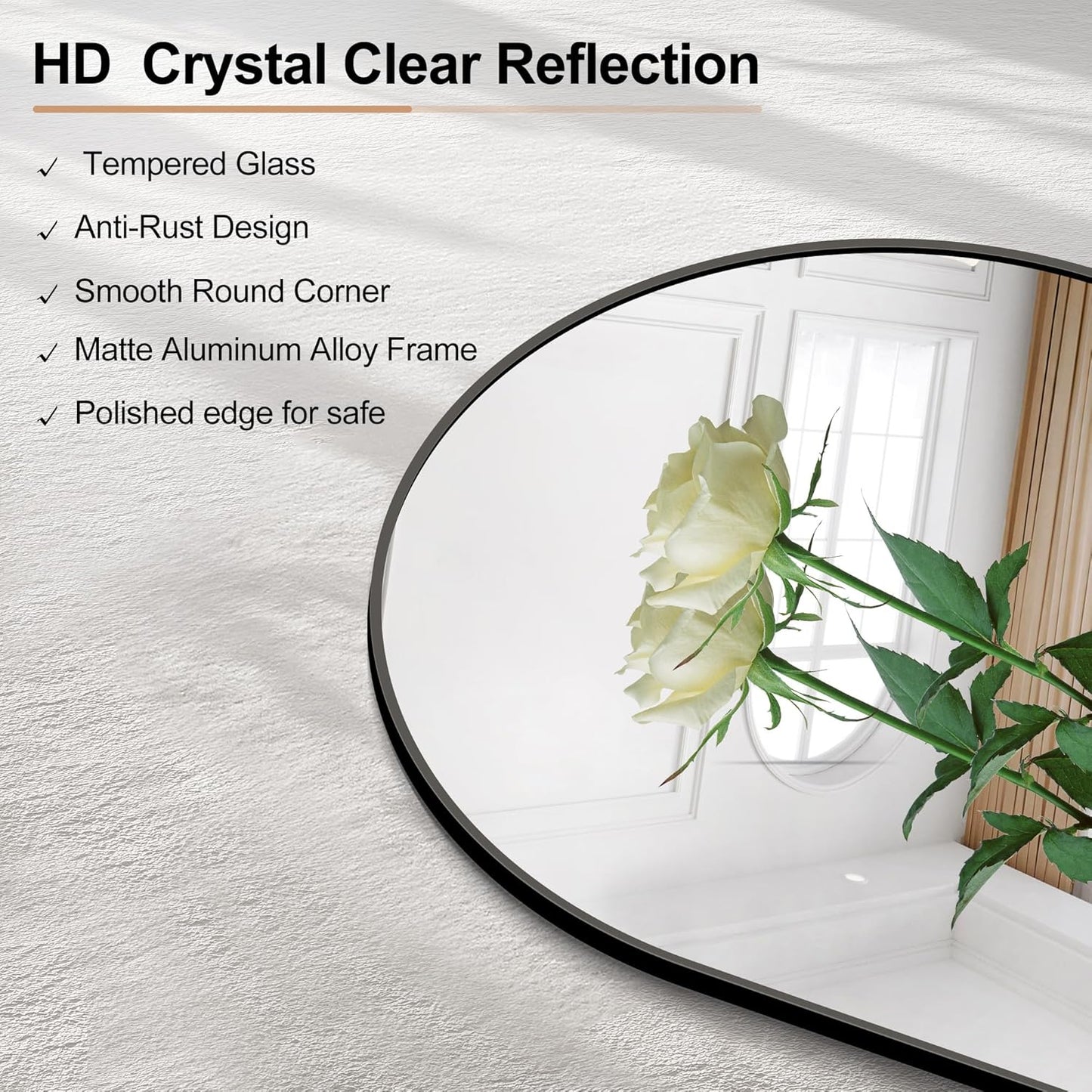 Arched Bathroom Mirror, 16"x48" Black Arched Mirror for Bathroom, Wall Mounted Mirror, Vanity Wall Mirror w/Metal Frame for Bedroom, Entryway, Living Room, Vertically Hanging