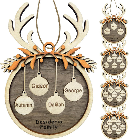 2025 Personalized Christmas Ornaments Family of 2/3/4/5/6/7/8,Custom Reindeer Christmas Wooden Ornaments Deorations with Names,Customized Xmas Ornament Tree Deorations,Personalized Xmas Gifts