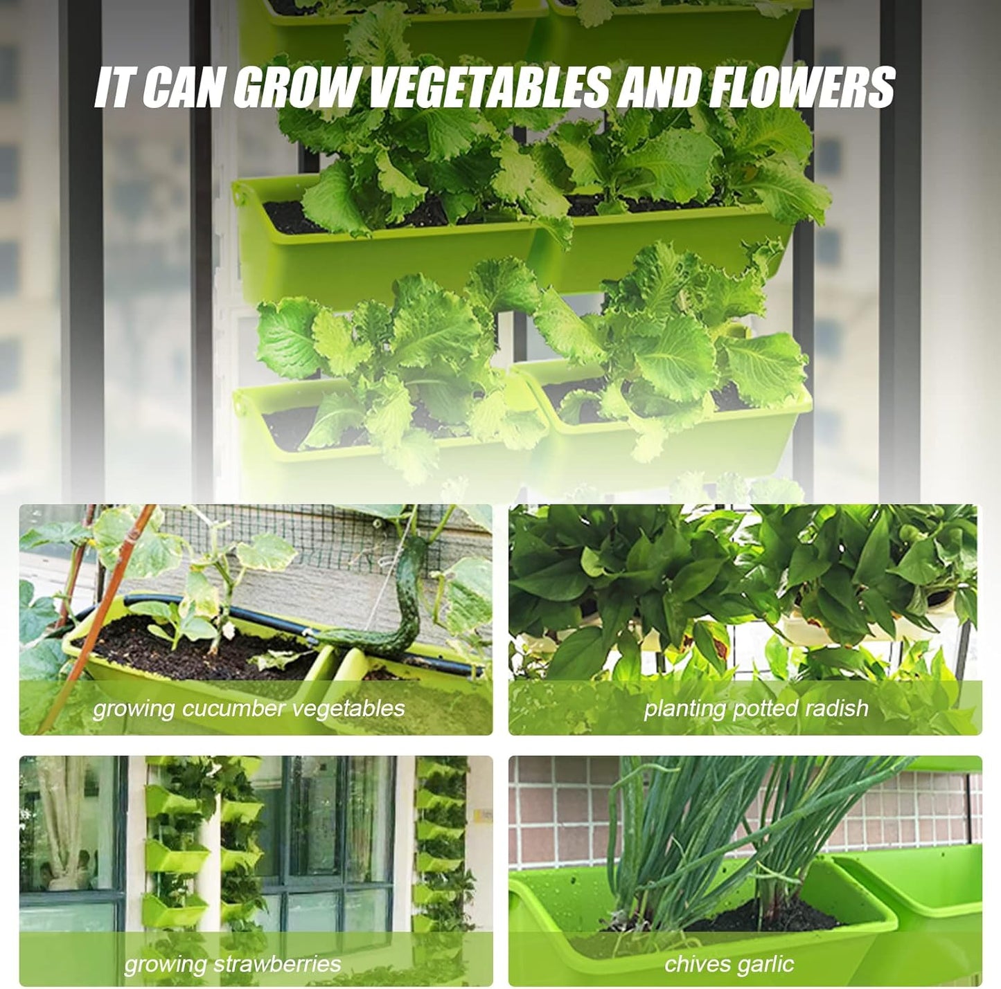 8 Pockets Vertical Planters,Wall Mounted Plastic Plant Grow Pots,Wall Pocket Planters for Indoor,Outdoor,Balcony,Garden Decoration,Light Green