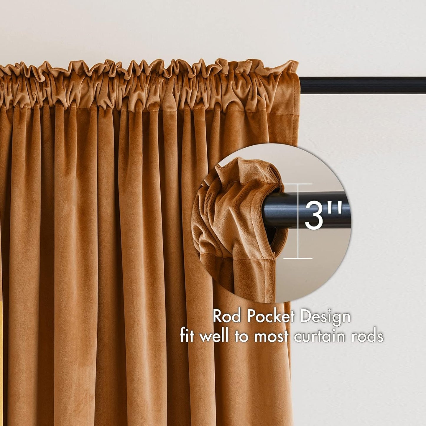MIULEE Gold Brown Velvet Curtains Thermal Insulated Blackout Curtain Fall Drapes for Bedroom Living Room Darkening 108 Inches Long Curtains Panels Rod Pocket Set of 2