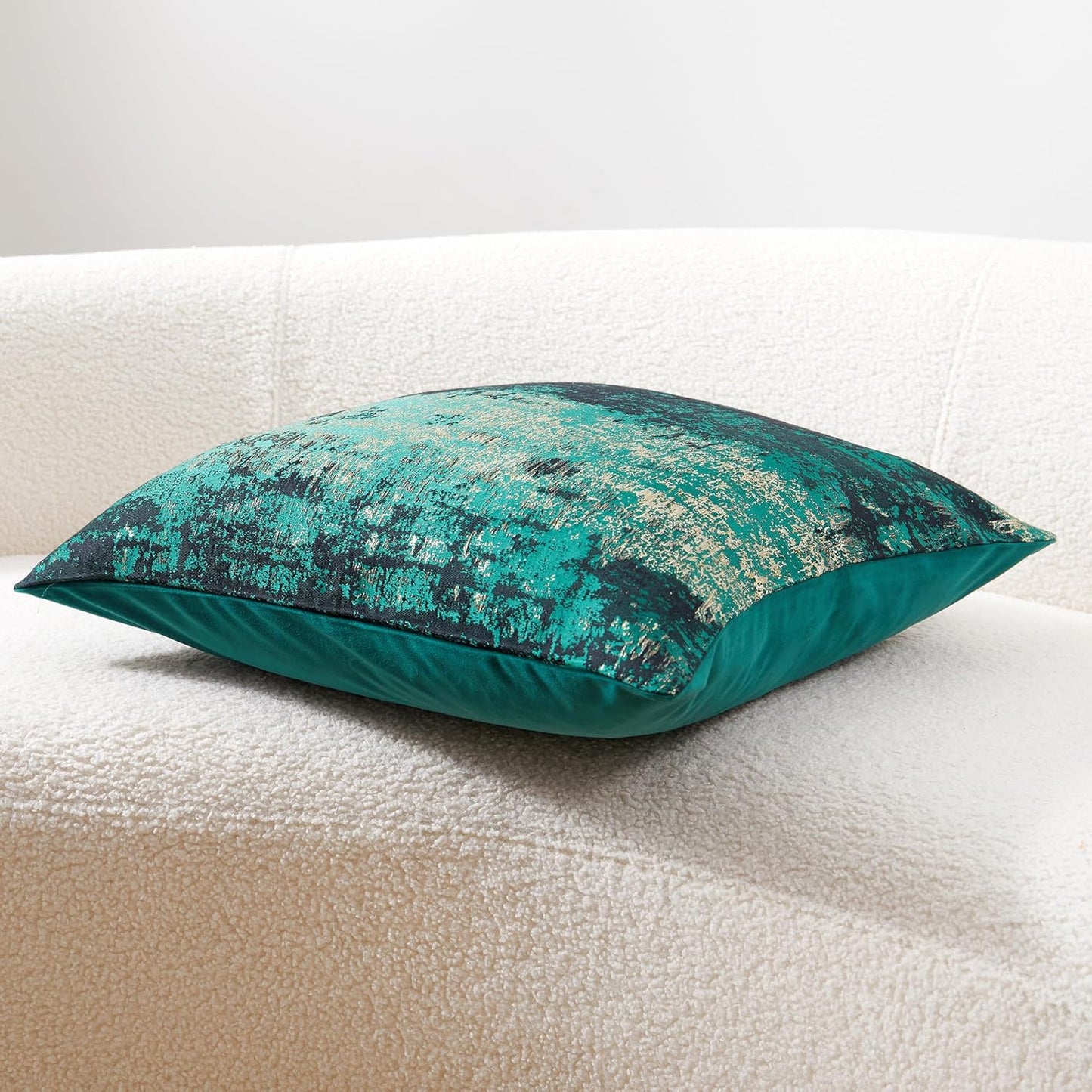 THE-TINOART Luxury Neon Moss Green Jacquard Pillow Cover 20x20 - Reversible Gold Threaded Embroidered Design, Holiday Throw Pillow Case for Couch, Sofa, Bed Décor