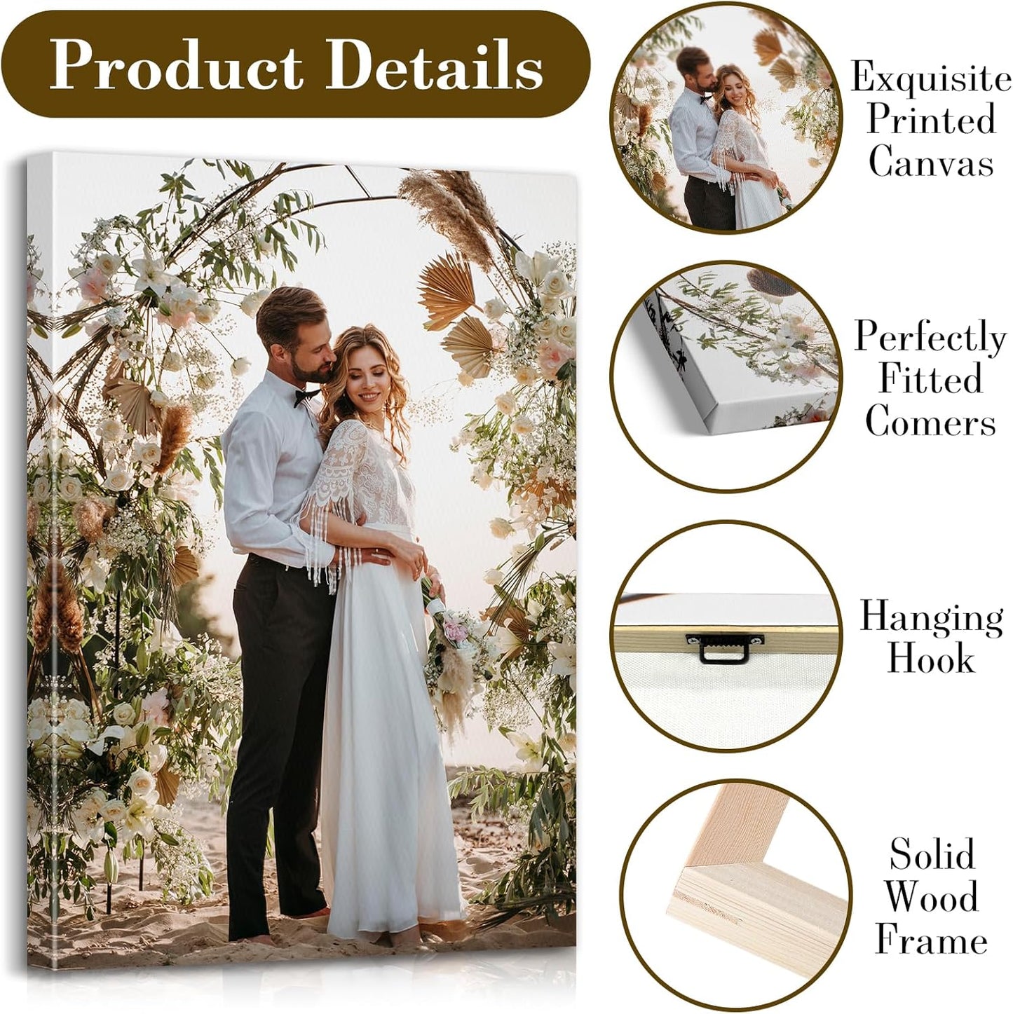 Custom Canvas Prints with Your Photos - Personalized Pictures Print, Customized Photo Gifts, Wall Art Poster Canvas Printing for Wedding, Family, Baby, Pets, Home Office Decor, Wrapped Frame 8x16