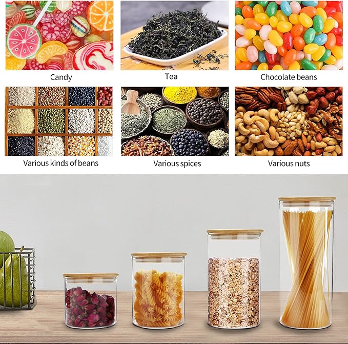 SIXAQUAE Glass Food Storage Containers Jar Stainless Steel Lids 2 Packs 1000ml Airtight Canister Organization Sets Stackable…