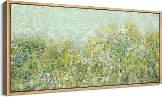 MUDECOR Extra Large Framed Canvas Print Wall Art Lush Summer Garden with Blooming Trees Antique Retro Fine Art Illustrations Decorative Colorful for Bedroom - 60"x30"