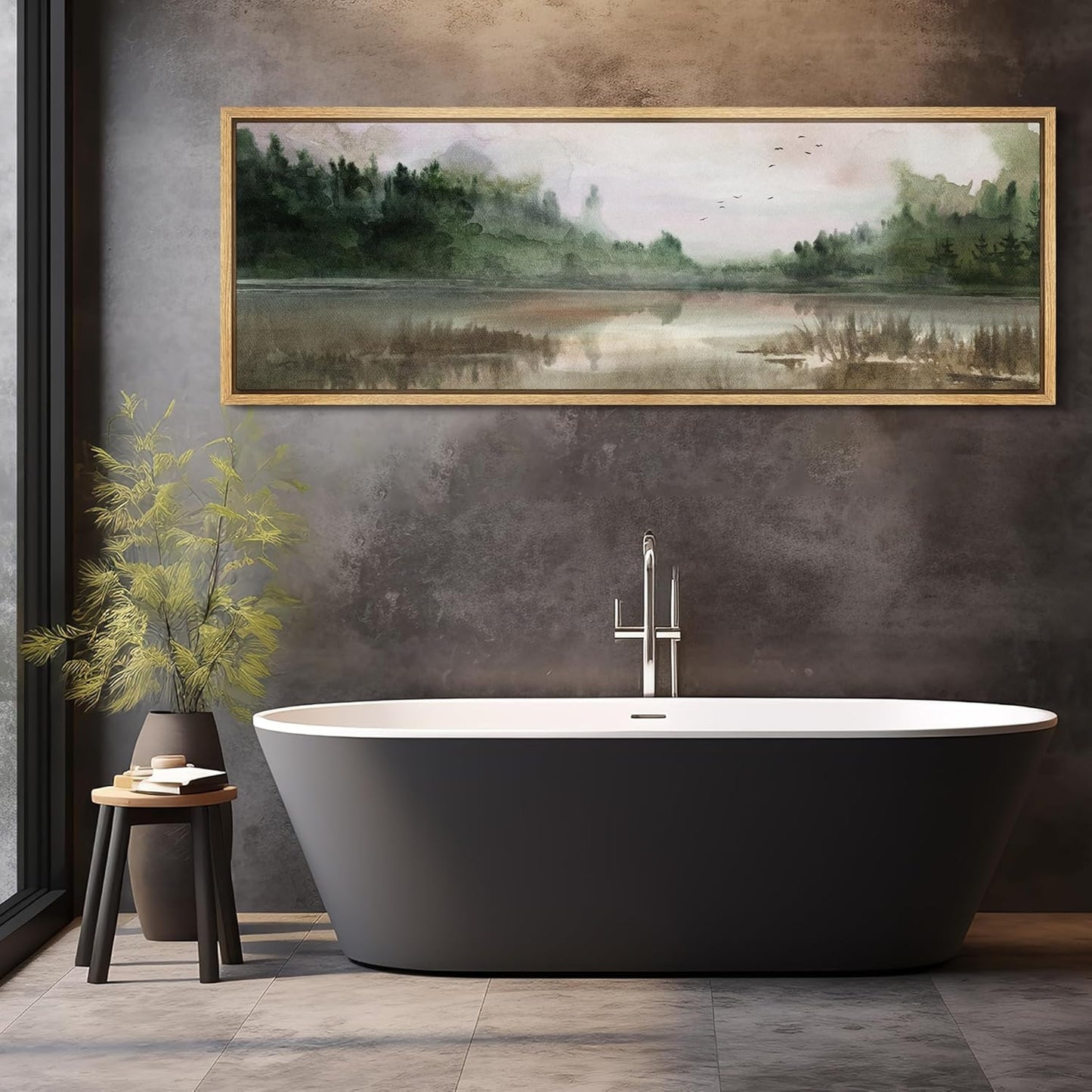 MUDECOR Large Framed Canvas Print Wall Art Tranquil Lake Reflections Nature Landscape Illustrations Antique Retro Fine Art Illustrations Decorative Colorful for Bedroom - 60"x20"