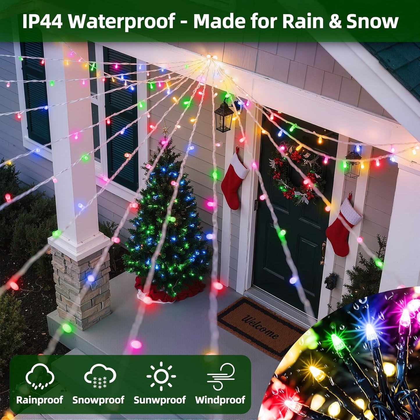 750 LED 240FT Christmas Lights Outdoor,12 Lighting Modes Christmas String Lights with Timer, Dimmable Multicolor LED StringLights Waterproof for Yard Tree Wedding Party Holiday Multicolor