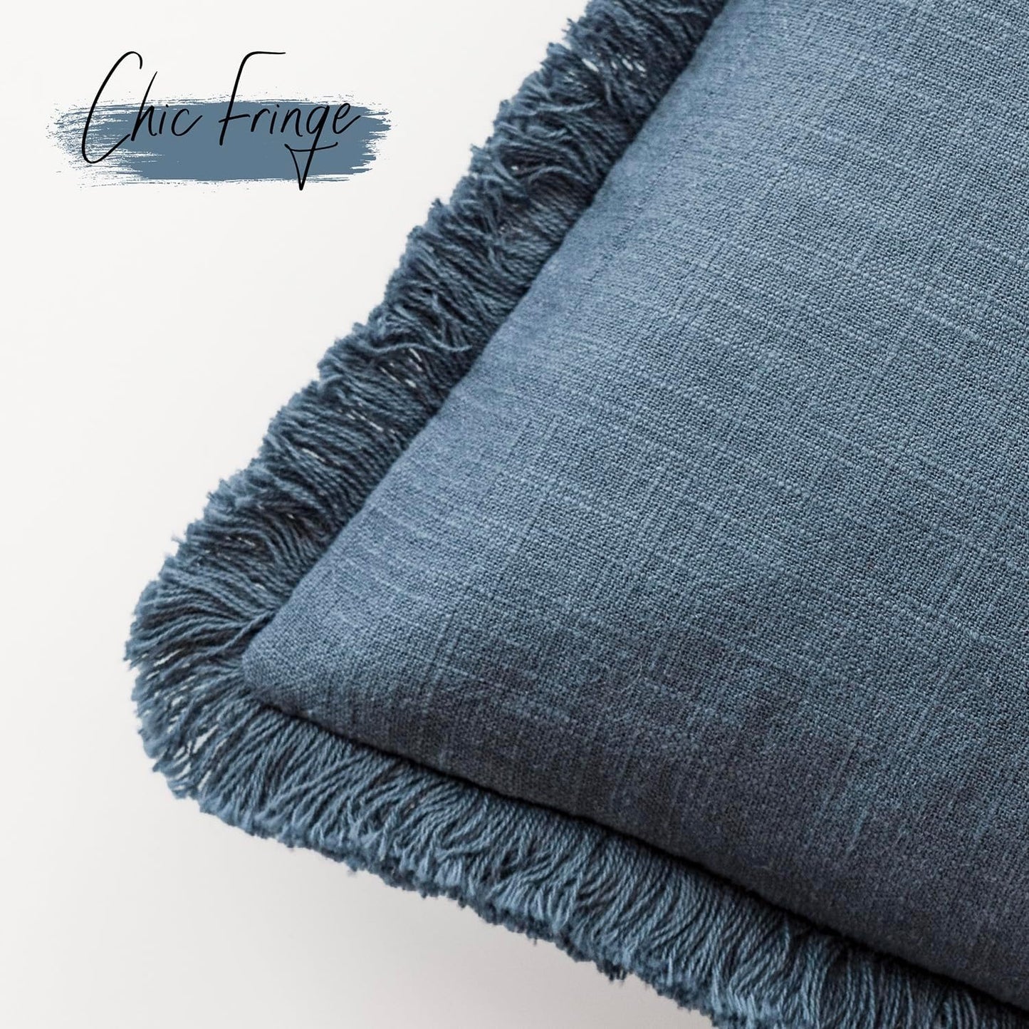 Foindtower Set of 2 Decorative Linen Fringe Throw Pillow Covers Cozy Farmhouse Cushion Cover with Tassels Accent Pillowcase for Couch Chair Sofa Bed Living Room Home Decor,22×22 Inch,Dark Blue