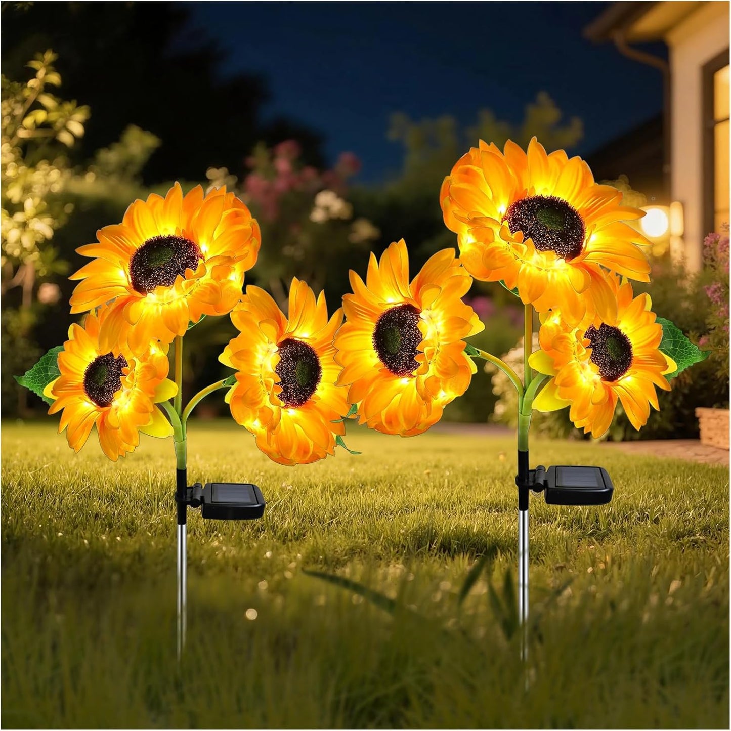 Outdoor Solar Garden Stake Lights,Upgraded LED Solar Powered Light with 3 Sunflower, Waterproof Solar Decorative Lights for Garden, Patio, Backyard (2 Pack 6 Flower)