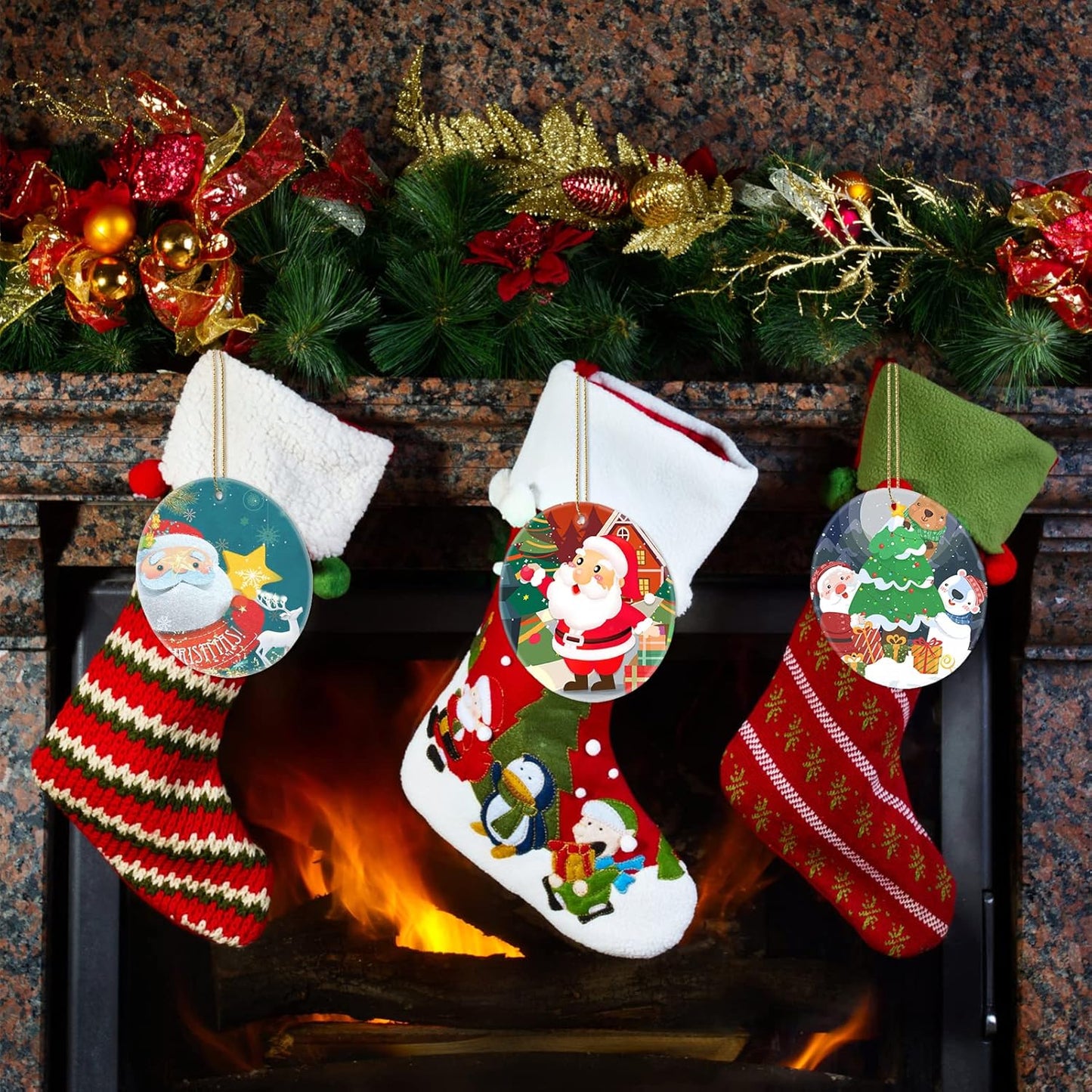 Sublimation Ornament Blanks Bulk 2.83 Inch Round Blank Ornament Discs with Gold String for Crafting DIY Personalized Xmas Tree Keepsake Crafts Gift 10 Pieces