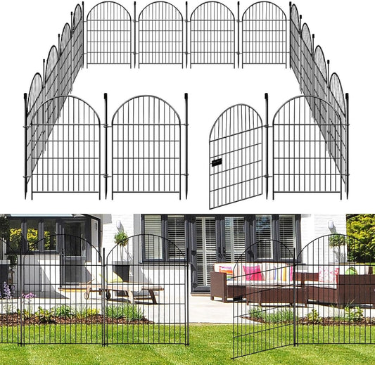 Tall Garden Fence Animal Barrier with Gate,36 in(H) 14 Panels Garden Fences Total 32ft(L) No Dig Temporary Dog Fence for Outdoor Yard, Rustproof Metal Wire Tall Decorative Fencing