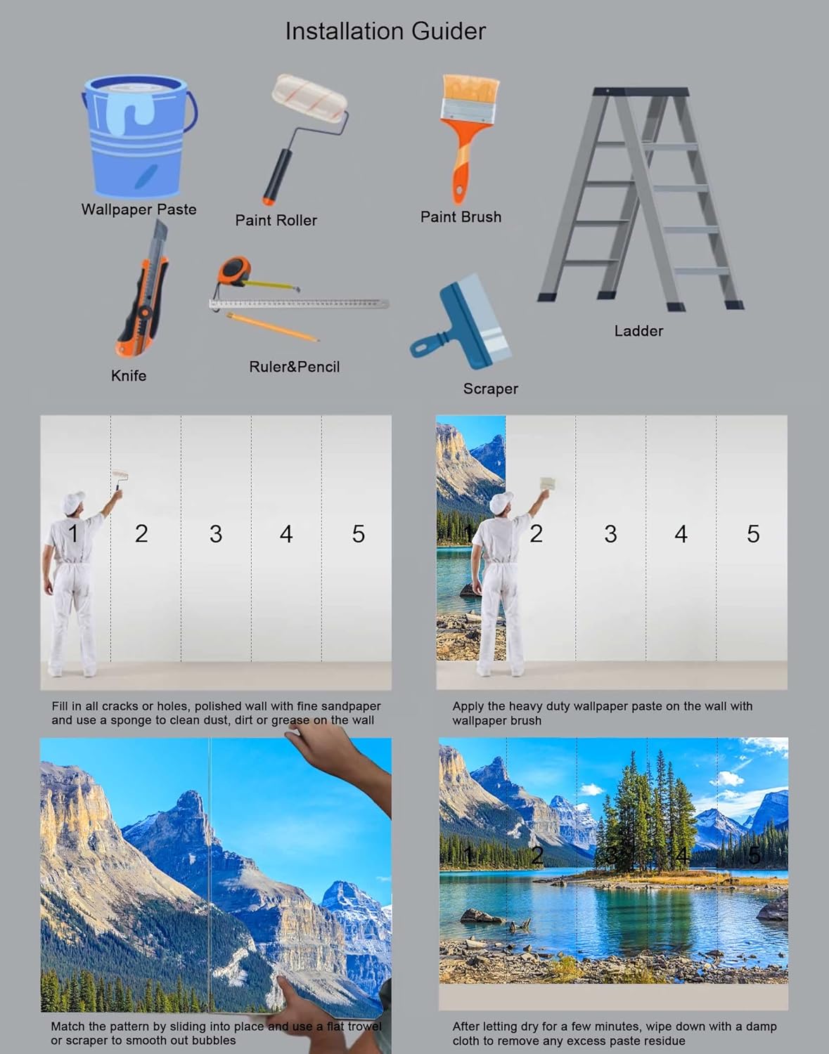 Mountain with Lake Photo Wallpaper Landscape Wall Mural for TV Background Wall Bedroom Living Room Sofa Wall (not self-Adhesive)