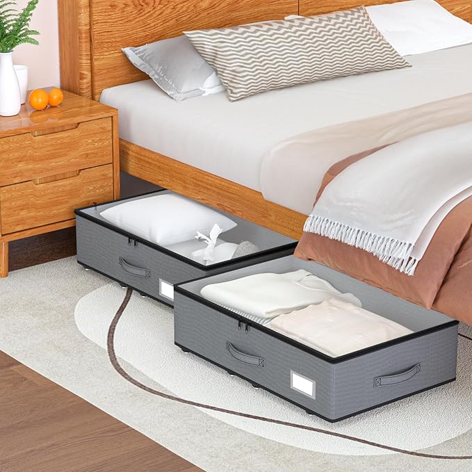 Under Bed Storage with Wheels, No Assemble Required 7.5 inches height Under Bed Storage bins,Large capacity Rolling Under bed Shoe Storage containers，dorm under bed storage drawers