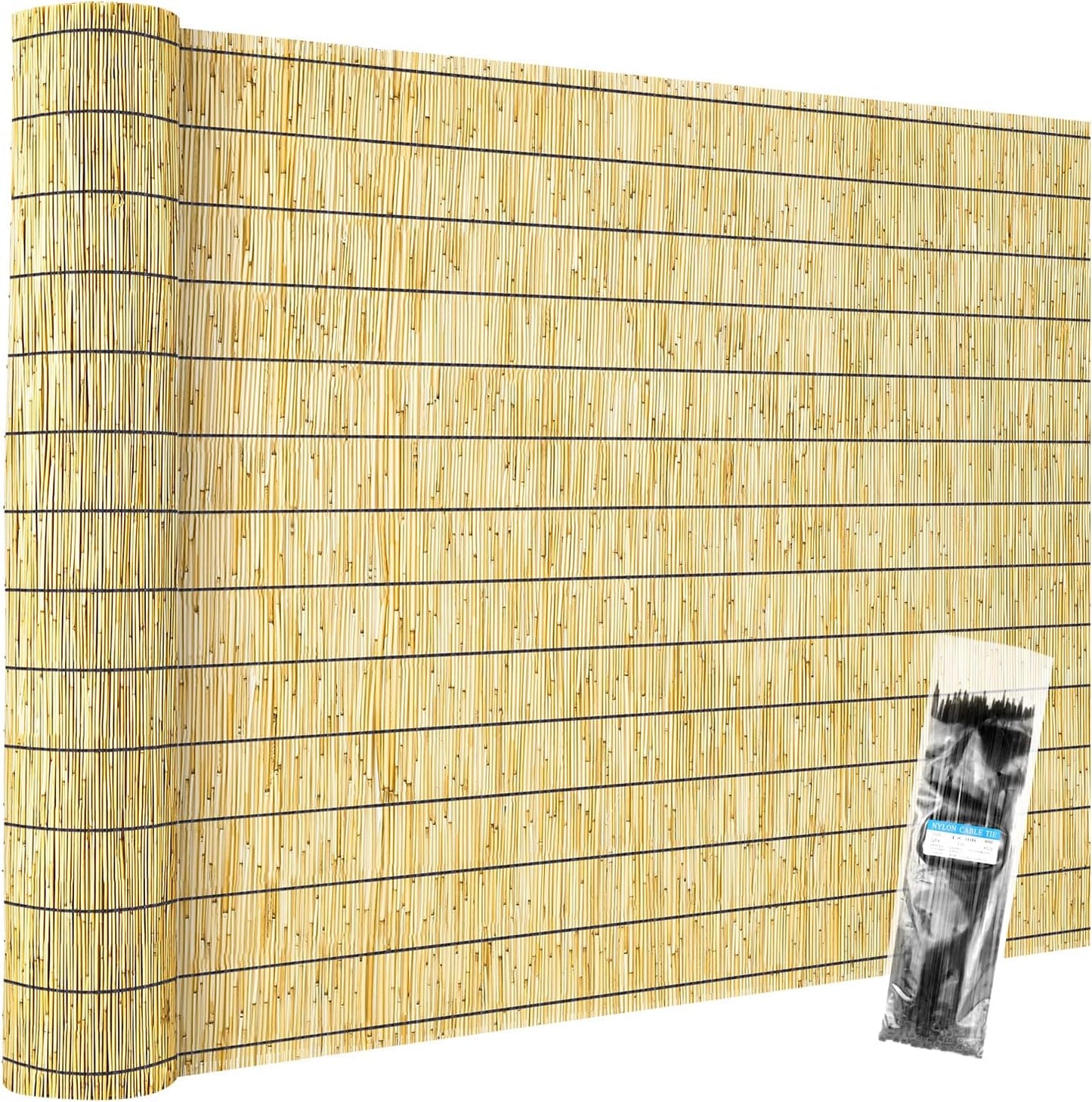 Natural Reed Fencing Rolls,5.5FT X 16.4FT Reed Screen Curtain Fence Covering Privacy Bamboo for Outdoor Backyard Patio（Yellow）