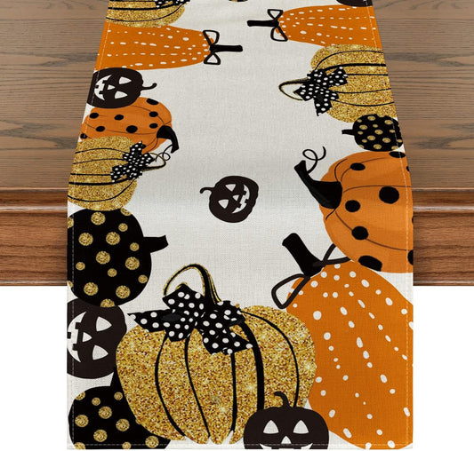 Artoid Mode Halloween Jack-O-Lantern Pumpkin Table Runner, Holiday Kitchen Dining Table Decoration for Indoor Outdoor Home Party Decor 13 x 60 Inch