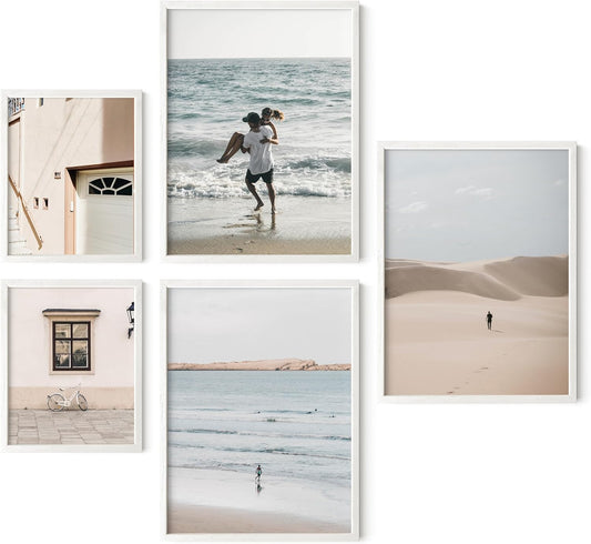 HAUS AND HUES Picture Frames for Wall - Set of 5 White Photo Frames, Photo Frame Collage, Bulk Picture Frames, Assorted Picture Frames, Picture Frames Bulk (Two 8x10, Three 12x16 White)