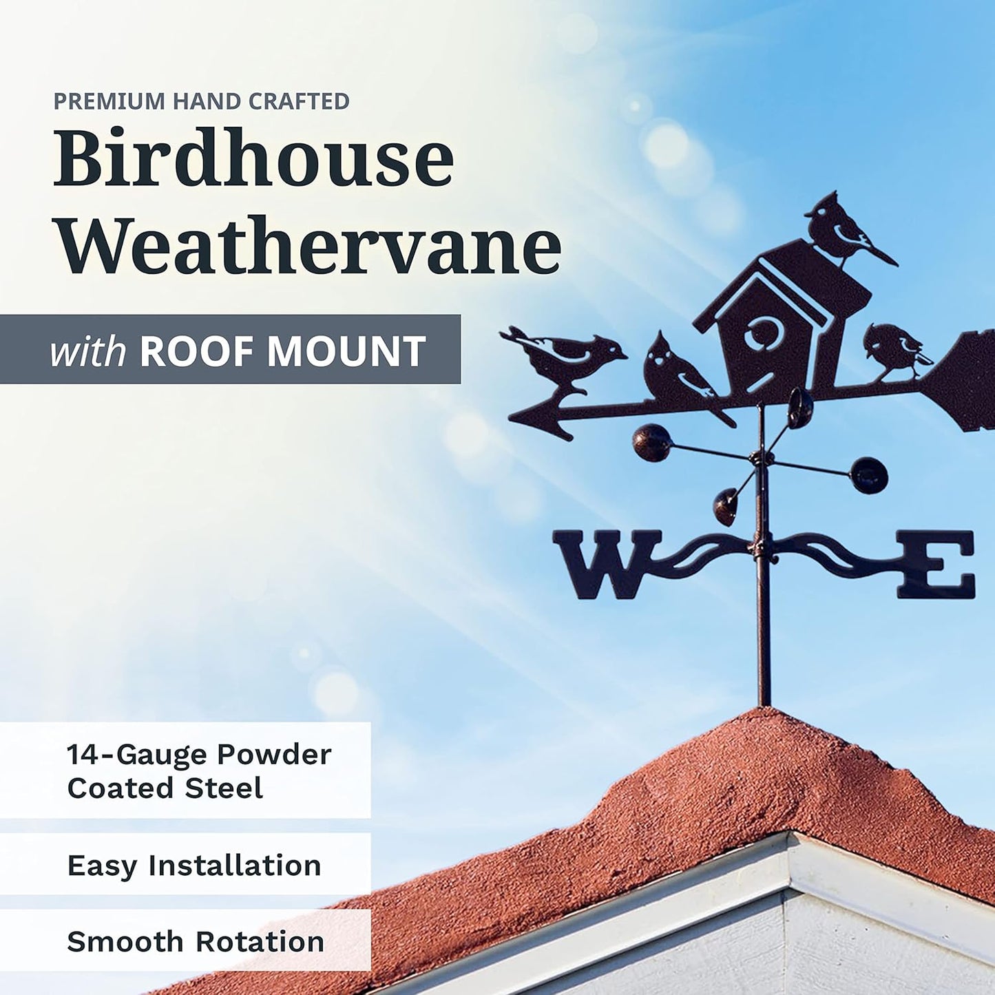 EZ Vane Birdhouse Weathervane — Roof Mount, Wind Cups, Antique Copper Finish, Steel with Durable Triple Powder Coating, Handcrafted in USA