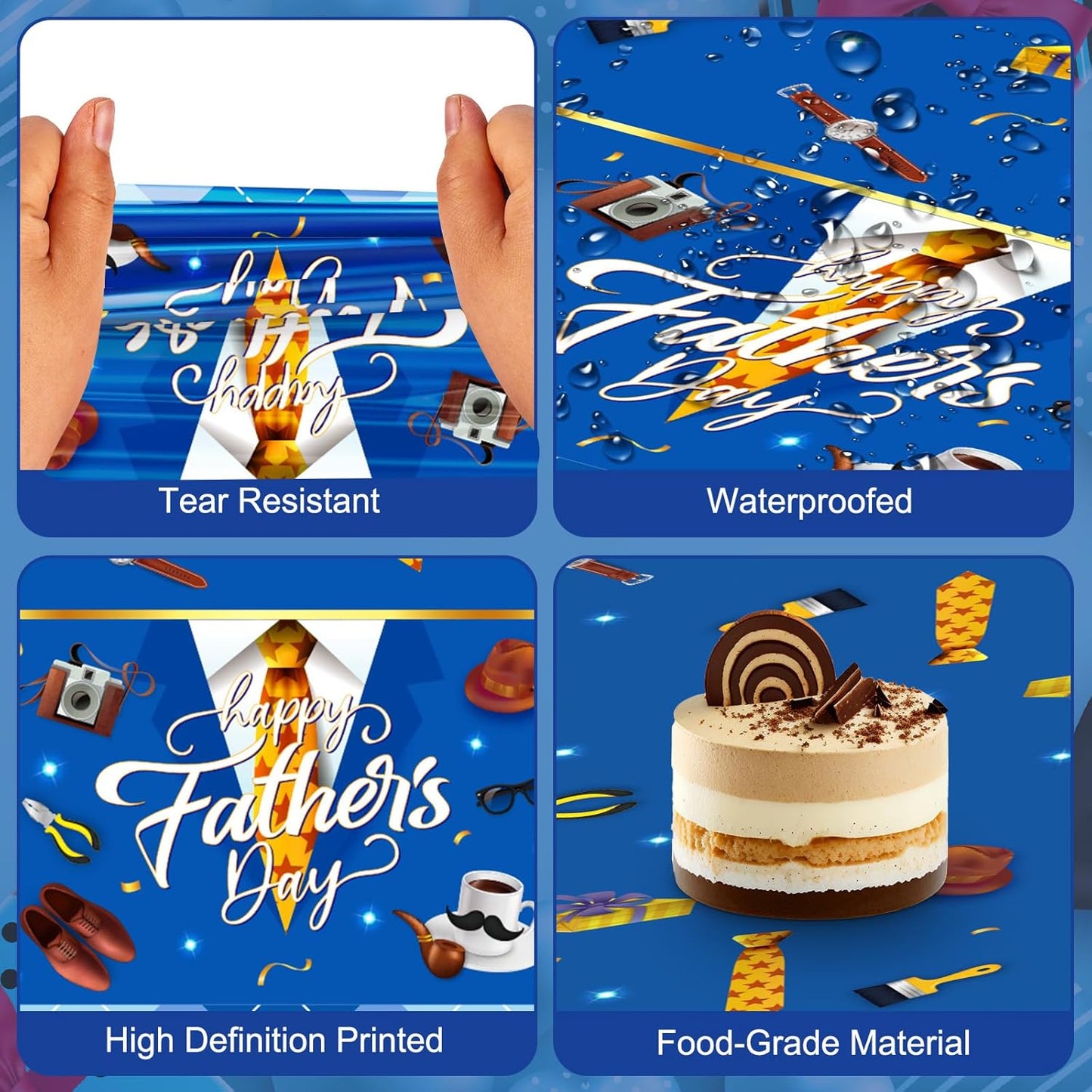 2 Pack Fathers Day Tablecloth - Happy Father's Day Table Cloth, Plastic Disposable Rectangle Blue Father Day Table Cover for Fathers Day Decorations Party Decor Supplies Favors,108 x 54 Inch