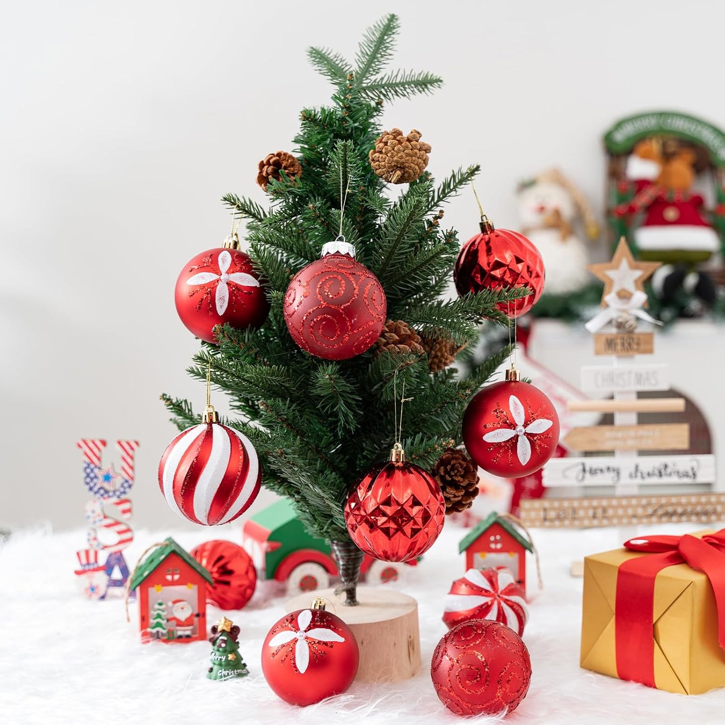 16Pcs Christmas Ball Ornaments Set, 3.15" Shatterproof Christmas Ornaments, Luxury Glitter Hanging Ornaments for Xmas Tree, Xmas Holiday, Party, Wedding (Red)