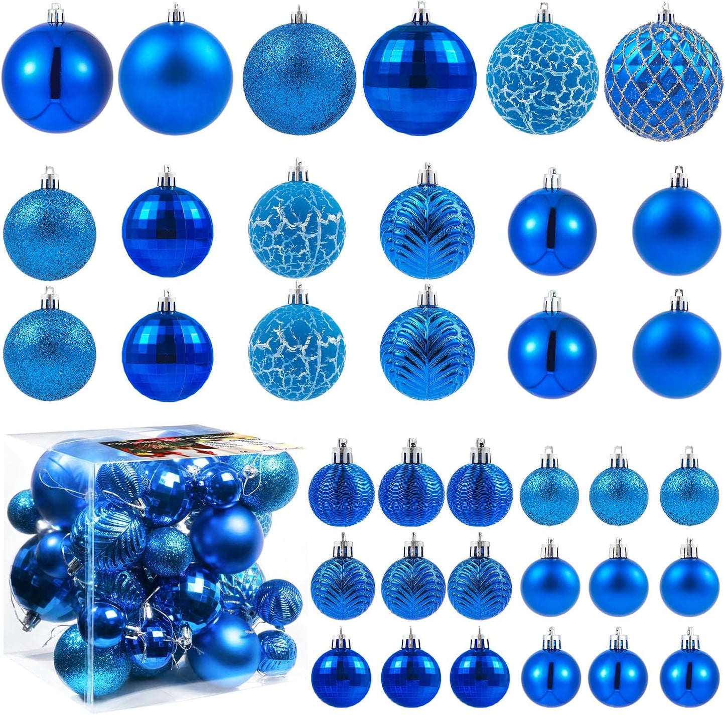 LANGXUN 36pcs Blue Christmas Tree Decorations Balls, Bolas De Navidad, 2025 Christmas Decor, Indoor Outdoor Shatterproof Christmas Ornaments, Xmars Party Wedding Suppiles