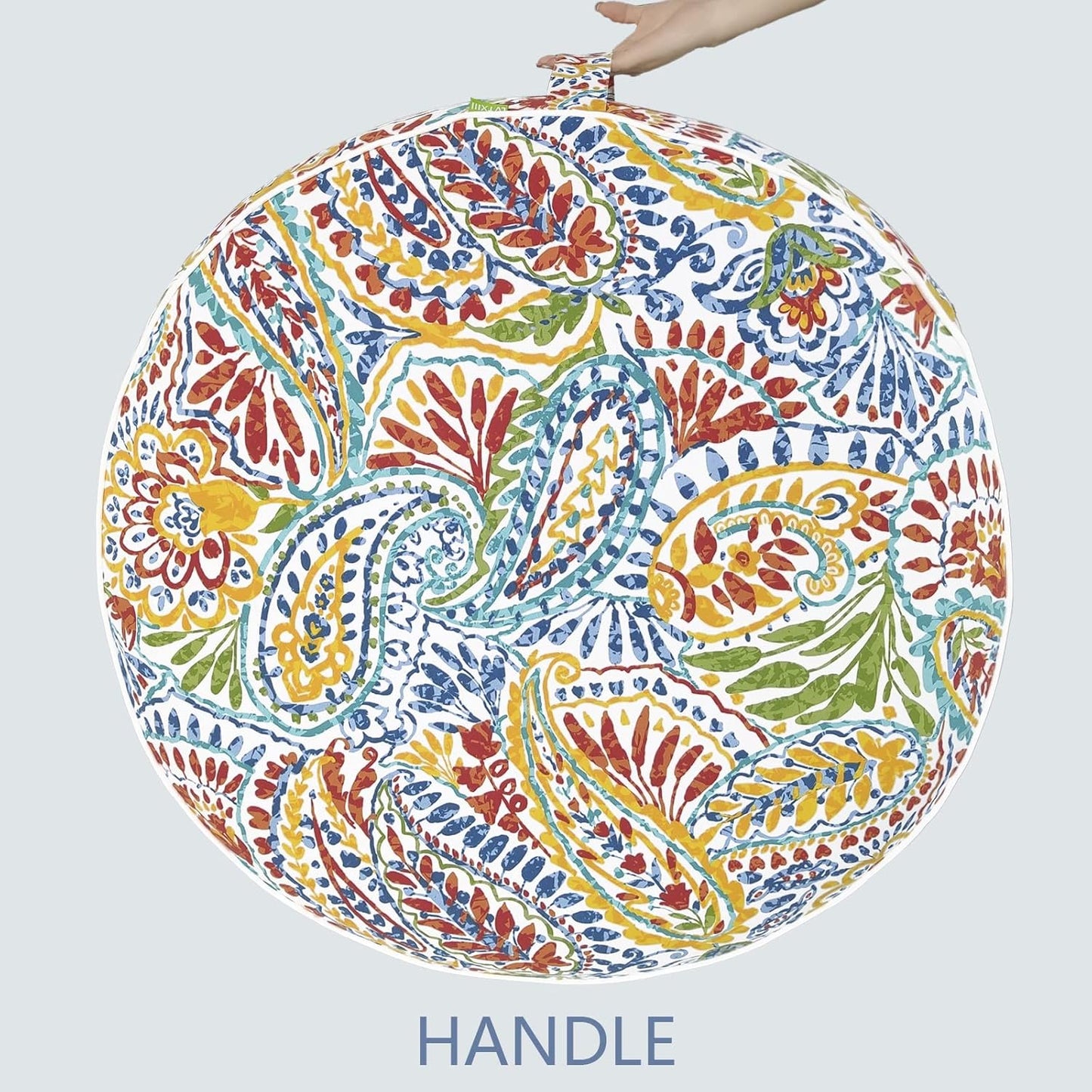 LVTXIII Indoor/Outdoor Inflatable Ottoman, D31 x H14 Inch Large Round Ottoman, All Weather Foot Rest Stool, Portable Footrest for Patio, Garden, Camping and Home - Paisley Multi