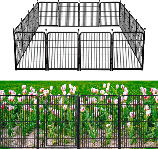 Doorless Dog Digging Fence Barrier,56in(H) 10 Panels Total 22.1 Ft(L), Black Metal Fencing for Yard 4.6ft Tall, Dog Fence Outdoor for Yard, Fences for Garden Beds, Garden Fencing Border