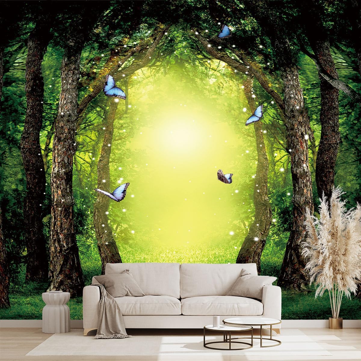 Classy Dream Butterfly Forest Tree Wallpaper for Bedroom Jungle Woodland Wall Mural Living Room Large Woods Adhesive Fabric decorr - 183"x120"（Not Peel and Stick）