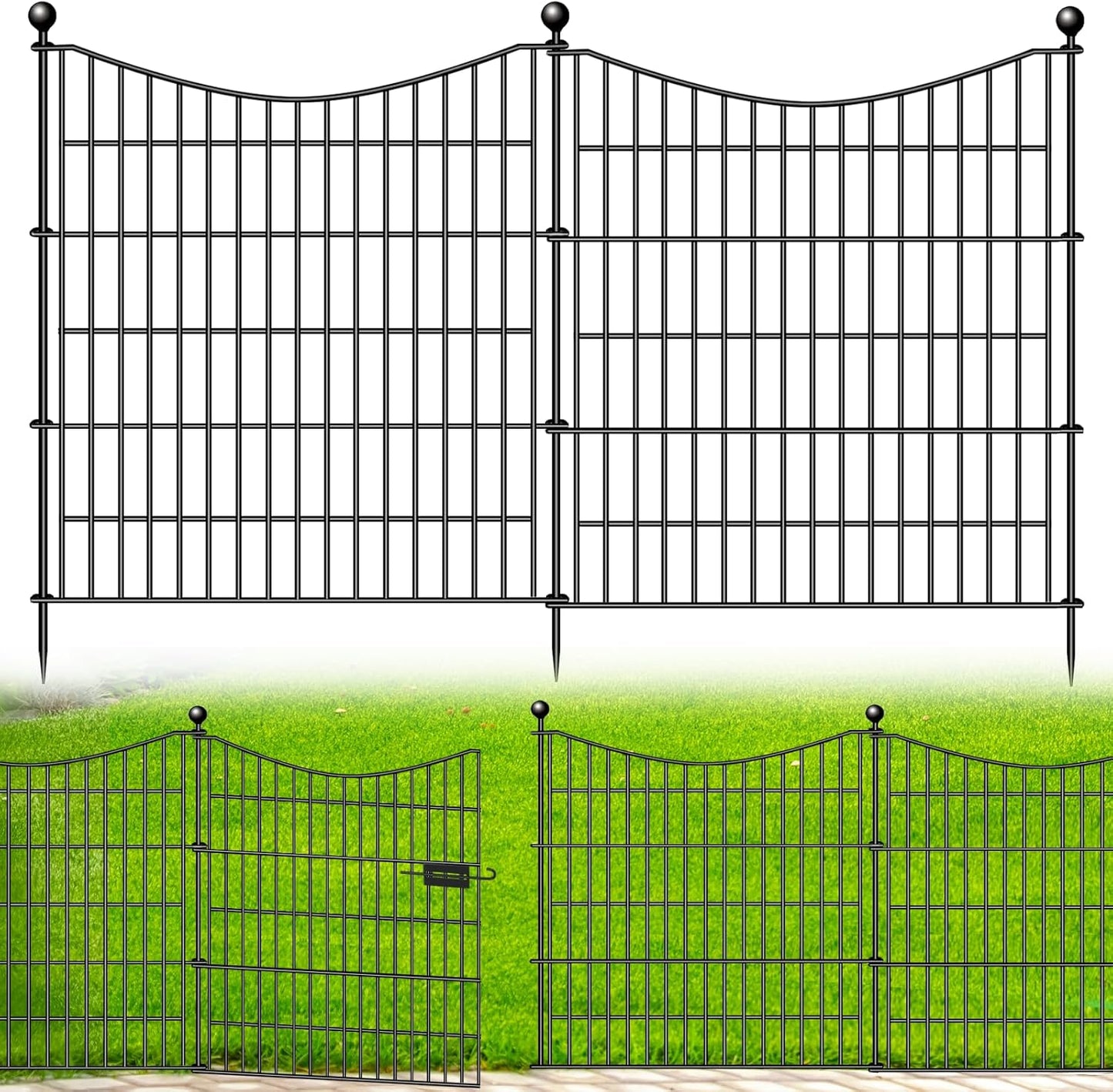 5 Panels Decorative Garden Fence with Gate, 32 in(H) X 12 ft(L) No Dig Dog Fence Animal Barrier Outdoor for Yard, Rustproof Metal Garden Edging and Borders, Temporary Fencing Stakes