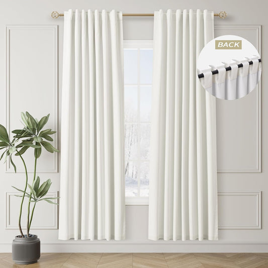 Ivory White Black Out Curtains 80 Inch Long for Bedroom Window Room Darkening Full Light Blocking Curtains Back Tab Neutral Elegant Off White Blackout Curtain Thermal Insulated Linen Drapes 52x80