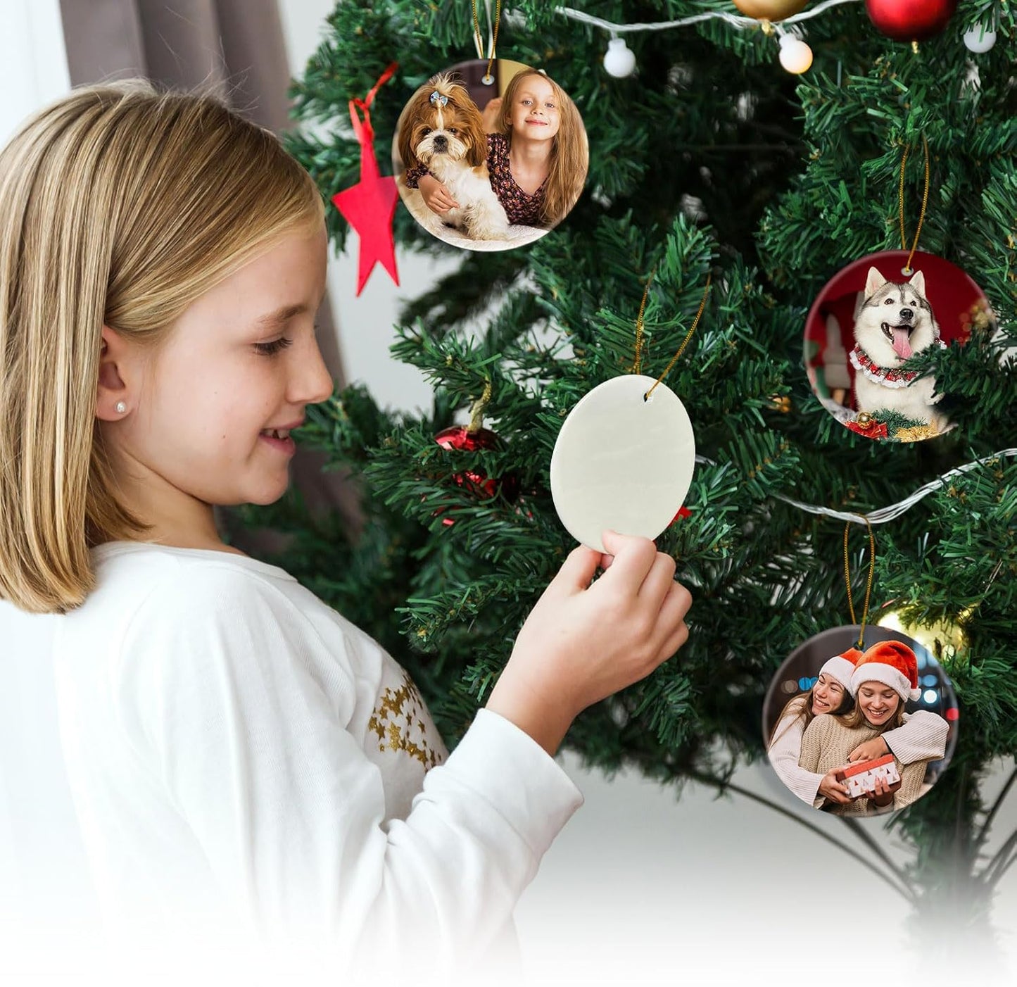 Sublimation Ornament Blanks, Double-Sided Ceramic Ornaments Sublimation Blanks Bulk, DIY Christmas Ornaments for Crafts, Heat Press Printing Christmas Decorations for Tree