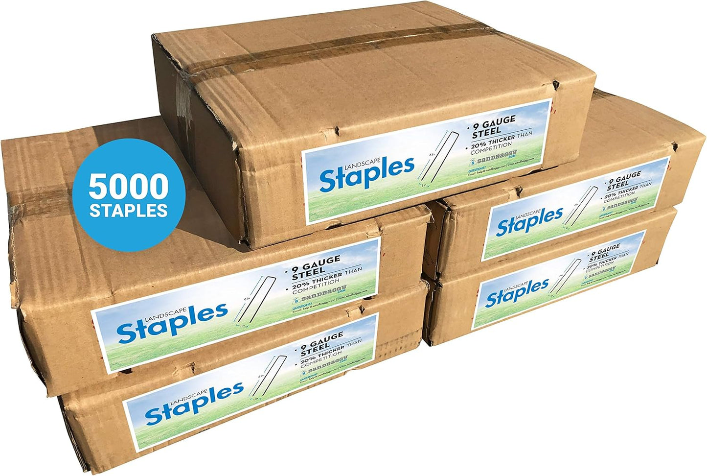 Sandbaggy 6 inch Landscape Sod Staples (9 Gauge Steel) ~ Great for Hard Soil - 20% Thicker Than Competition - Trusted by Farmers & Contractors Across USA (5000 Staples)