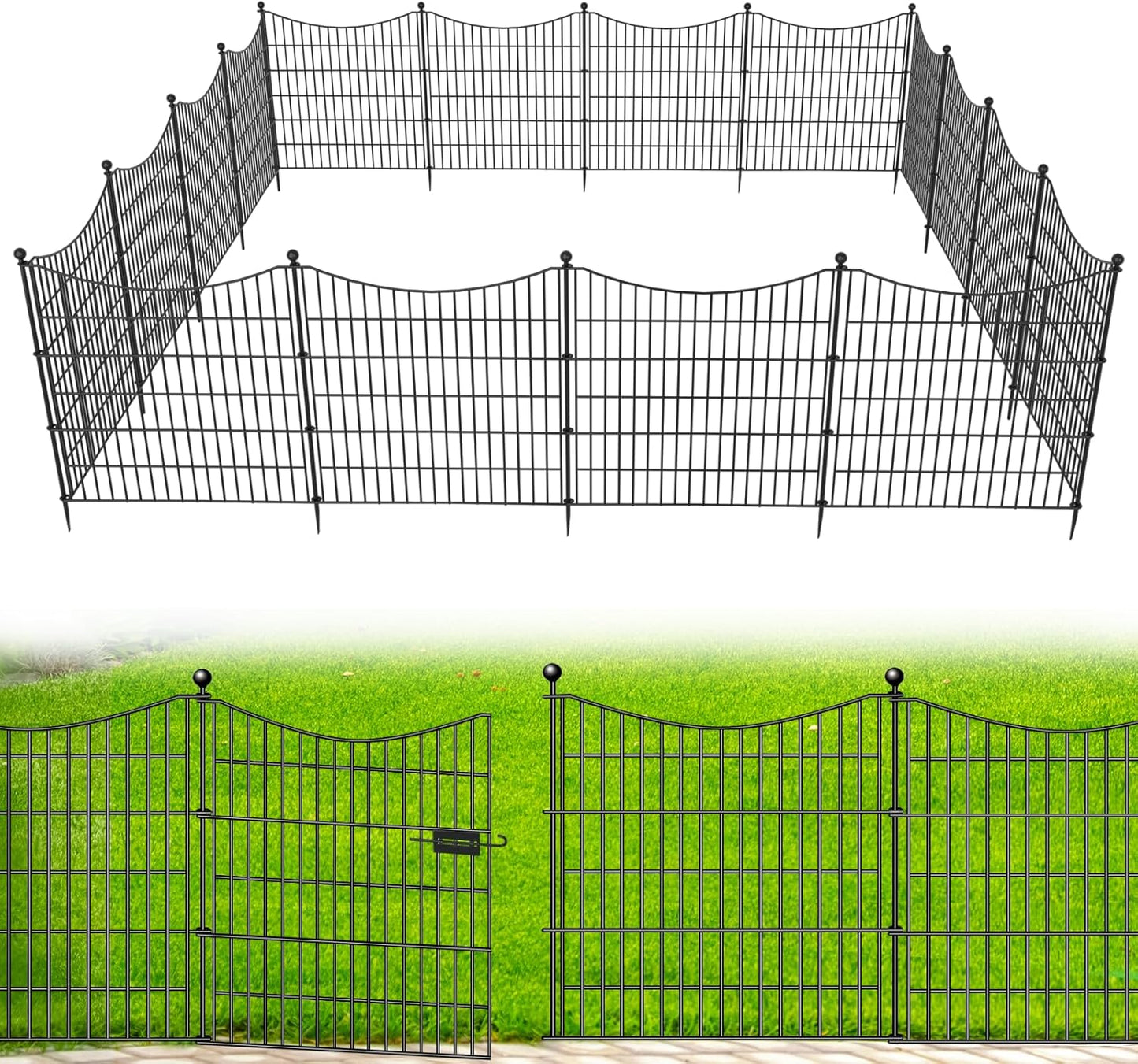 15 Panels Decorative Garden Fence with Gate, 32 in(H) X 35.4 ft(L) No Dig Dog Fence Animal Barrier Outdoor for Yard, Rustproof Metal Garden Edging and Borders, Temporary Fencing Stakes
