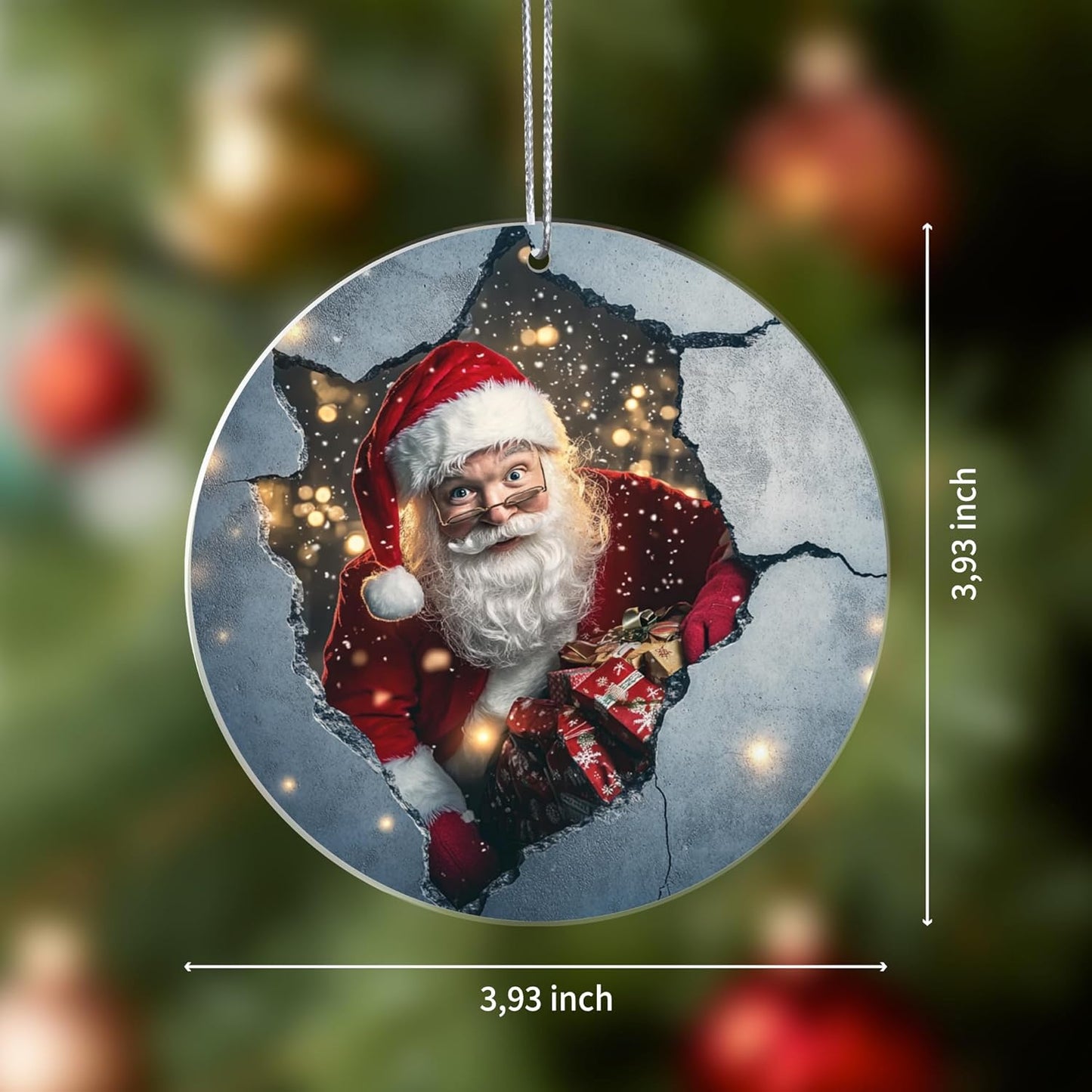 Jabihome Christmas Ornaments 2025, Exchange for Women, Men, Collectible Dated Year Ornaments for Tree, Unique Acrylic Suncatcher, Printed Stained Glass Effect Decor (Santa Peek)