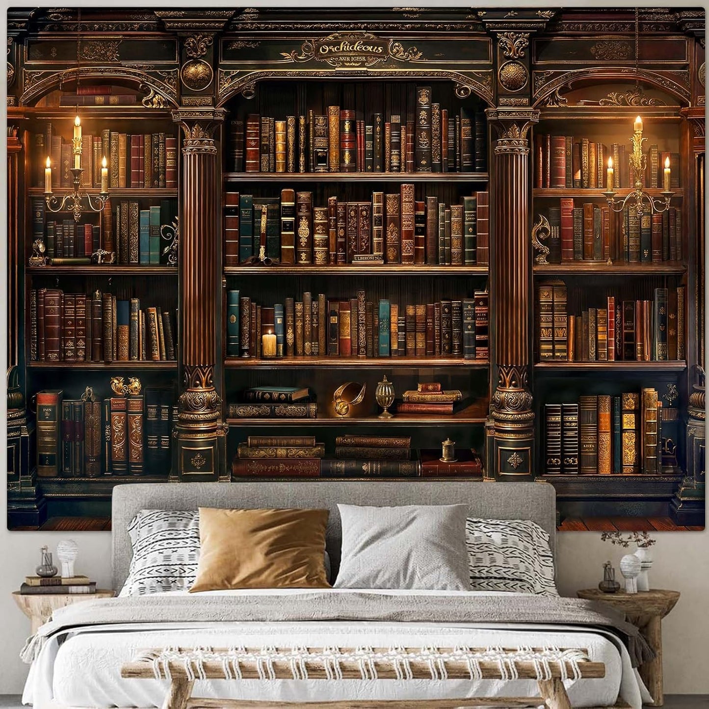 Accnicc Vintage Bookshelf Tapestry Medieval Art Book Tapestries Wall Hanging Gothic Dark Academia Retro Library Backdrop Tapestry for Bedroom Living Room Dorm Study Classroom 60 × 44 inch